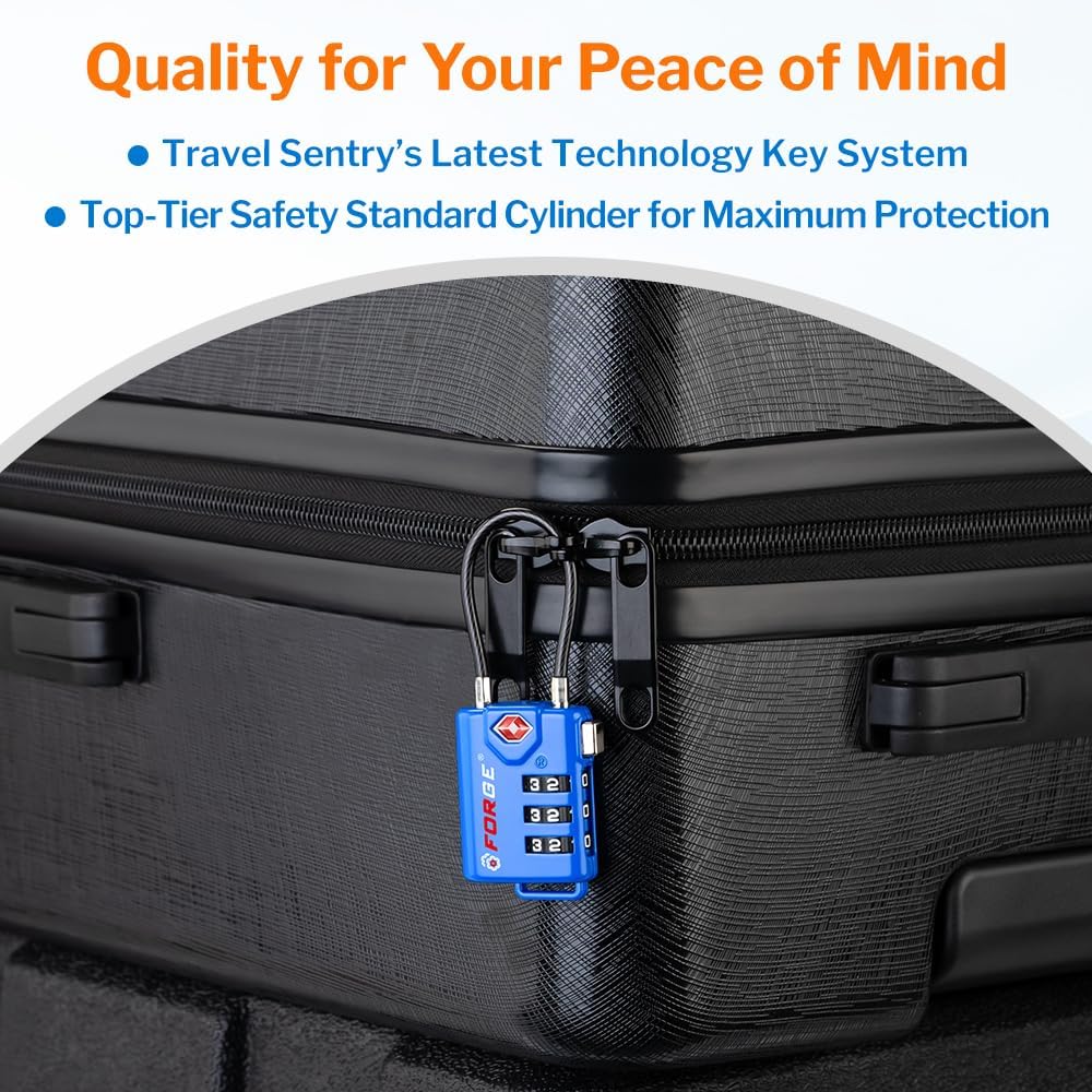 Bright Colors, TSA Approved Luggage Locks 4 Pack, Re-settable Combination with Alloy Body, Blue 4 Locks.