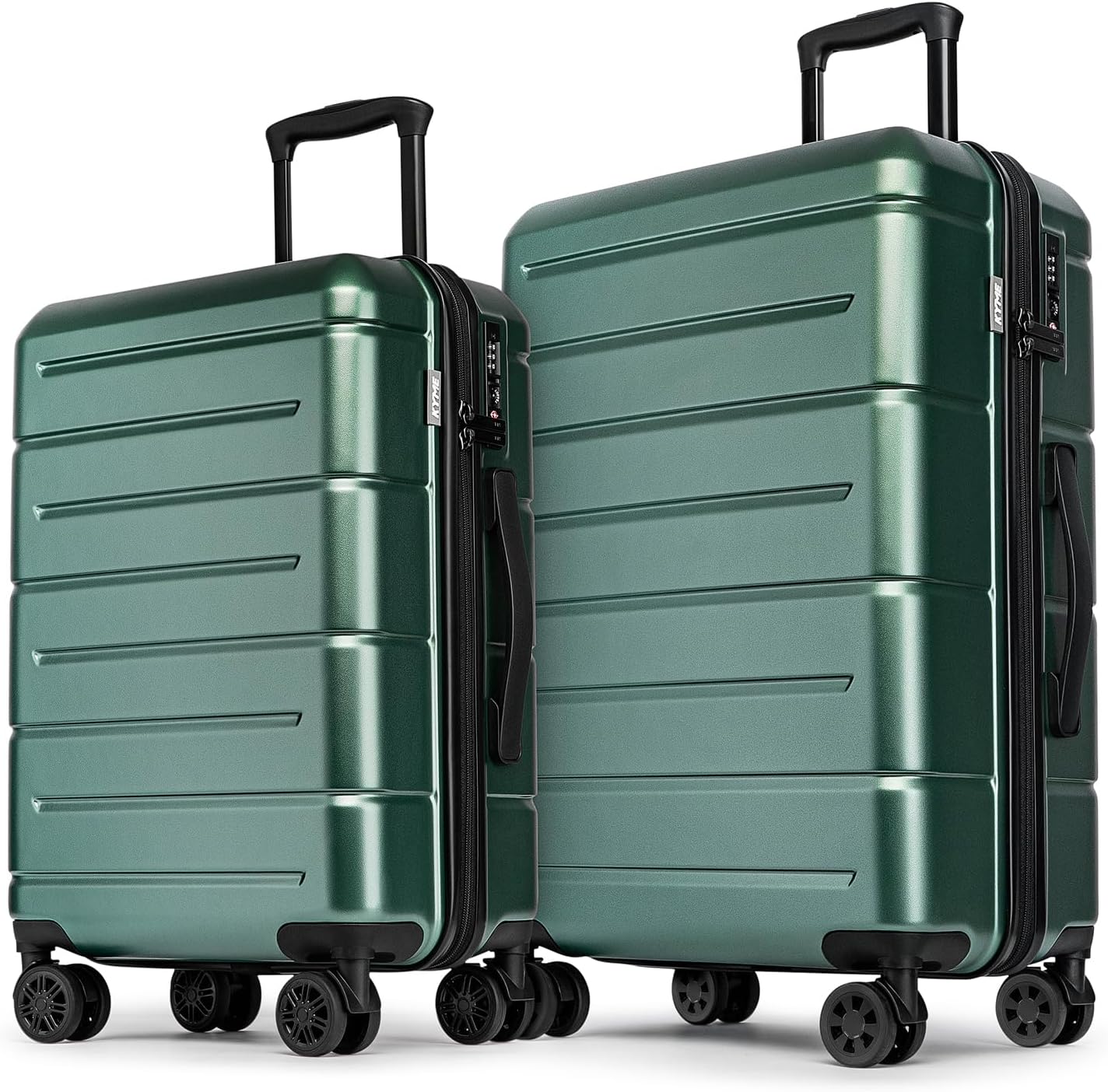 KYME Luggage Sets 2 Piece Hardshell 20"/24" Suitcases with Spinner Wheels Hardside Suitcase Set with TSA Lock Lightweight Travel Luggage Set with Cup Holder for Women Men Green