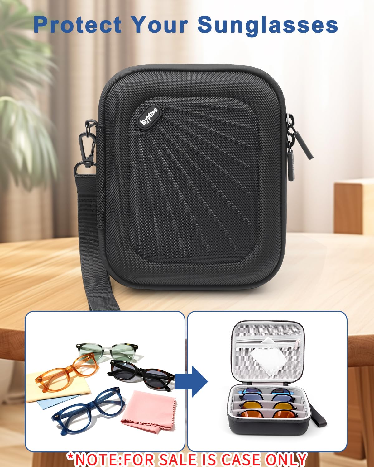 Portable Travel Sunglasses Organizer Case for 4 Pairs glasses for Men Women