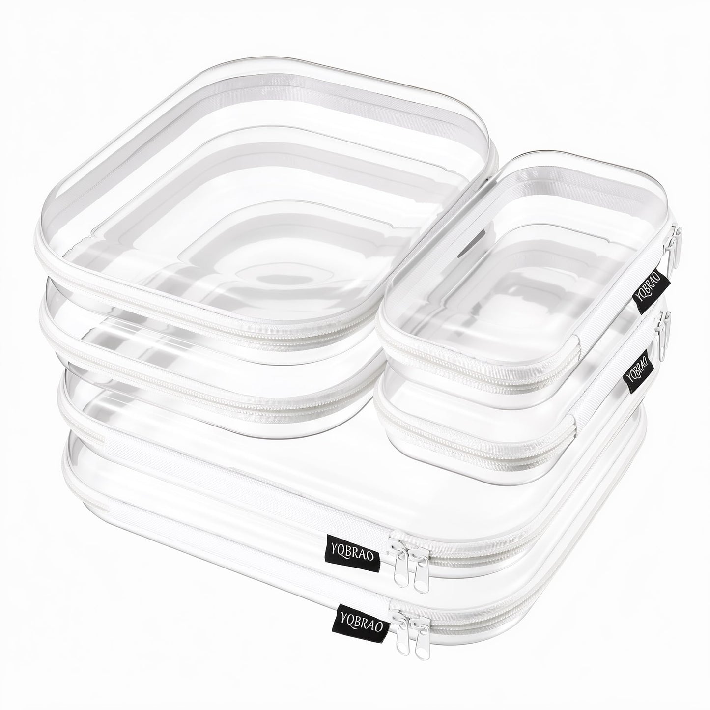 YQBRAO Clear Hard Shell Zipper Cases, 6 Multi-Size Organizers, White