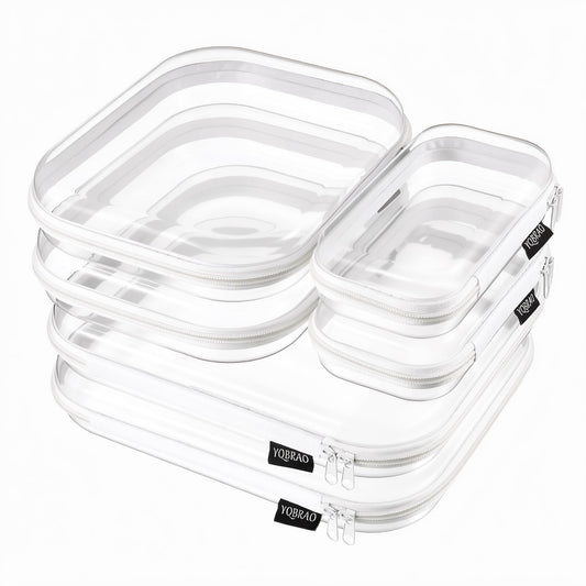 YQBRAO Clear Hard Shell Zipper Cases, 6 Multi-Size Organizers, White – product image