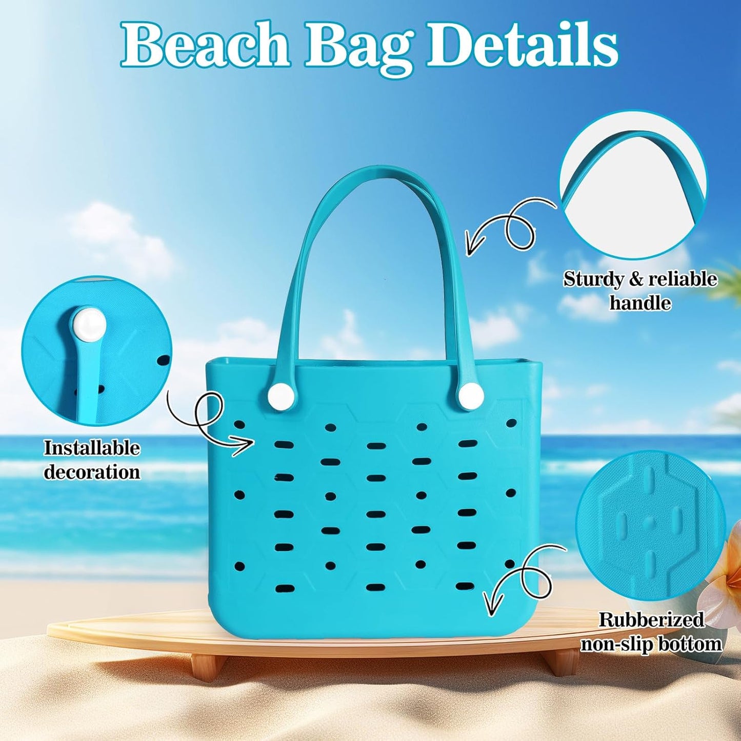 Medium Rubber Beach Bag for Men & Women, Large Capacity Rubber Travel Tote Bag for the Beach Boat