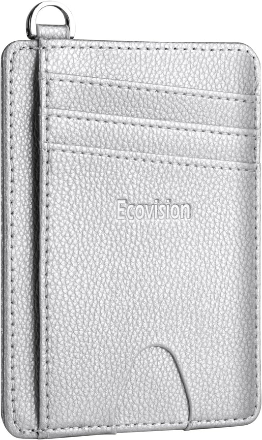 EcoVision Slim Minimalist Front Pocket Wallet, RFID Blocking Credit Card Holder Wallet with Detachable D-Shackle for Men Women