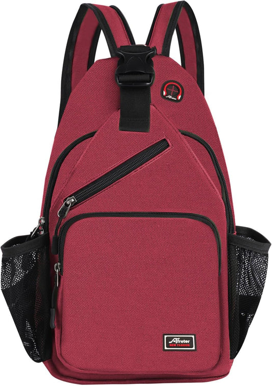 Crossbody Sling Backpack Men and Women Sling Bag Shoulder Backpack Travel Hiking Chest Bag Daypack (Red)