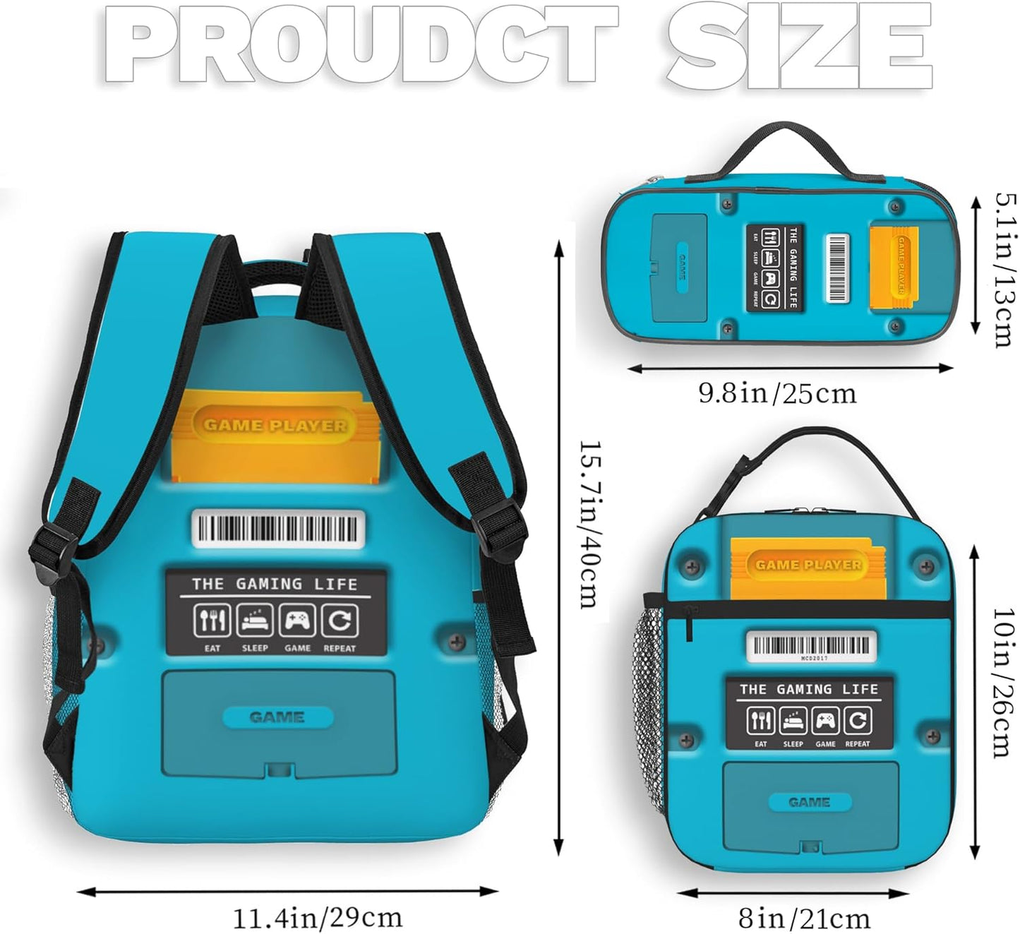 School Backpack With Lunch Bag and Pencil Case For Boys Gamer Backpack For Boys Kids Teens Video Game Bookbag Game Large Travel Laptop Backpacks