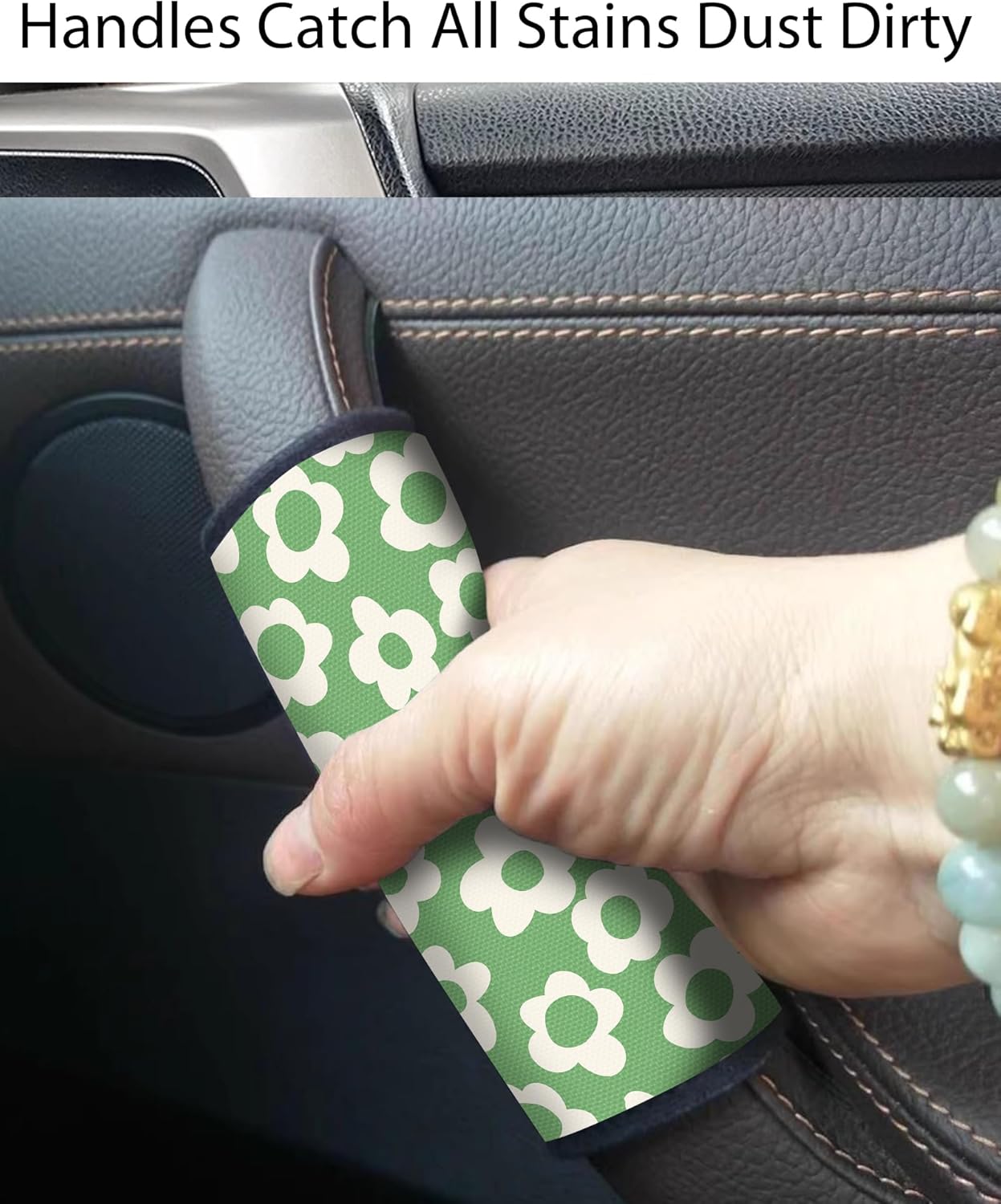 2 Pack Luggage Handle Wrap Travel Tags - Set of Luggage Tags for Suitcases, Identifiers, Marker, and Handle Covers - Cruise Accessories and Travel Gifts（Green Groovy Flower