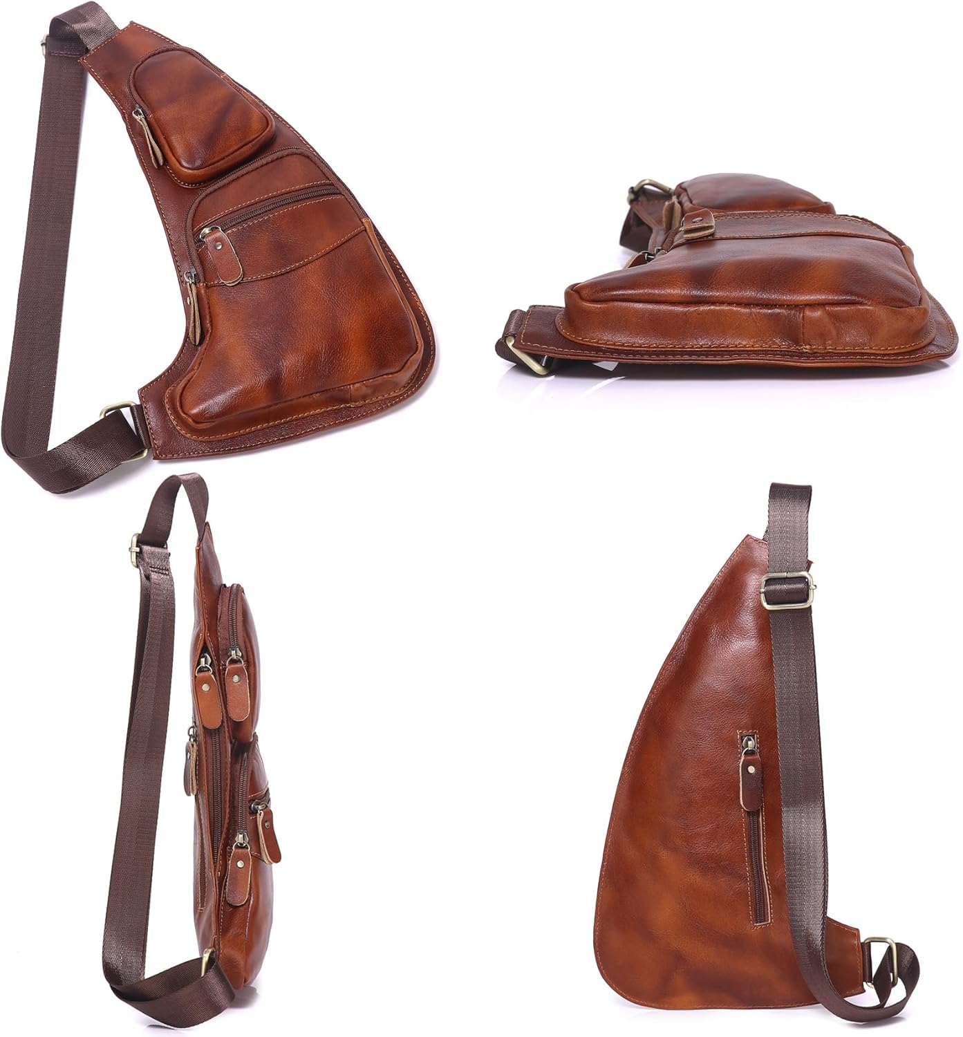 Genuine Leather Sling Bag for Men Women Backpack Chest Shoulder Satchel Crossbody Bags Casual