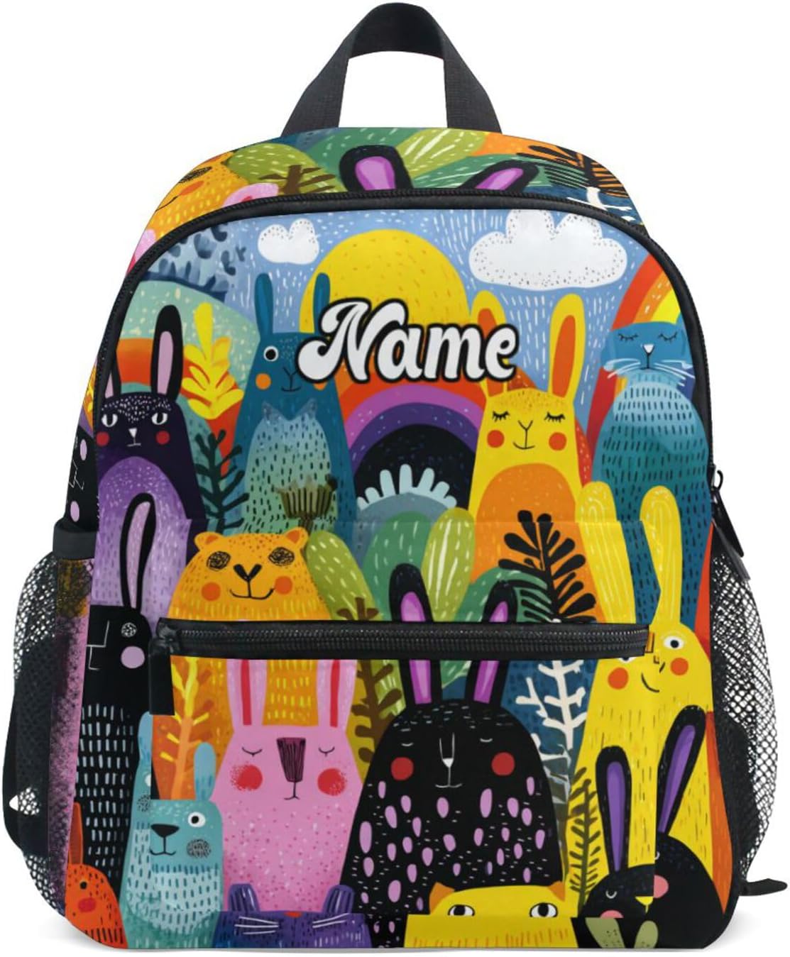 Custom Cheerful Rabbits Preschool Backpack for Toddler Boy Girl,Personalized Backpack with Name Text, Customization Kindergarten School Bookbags - S