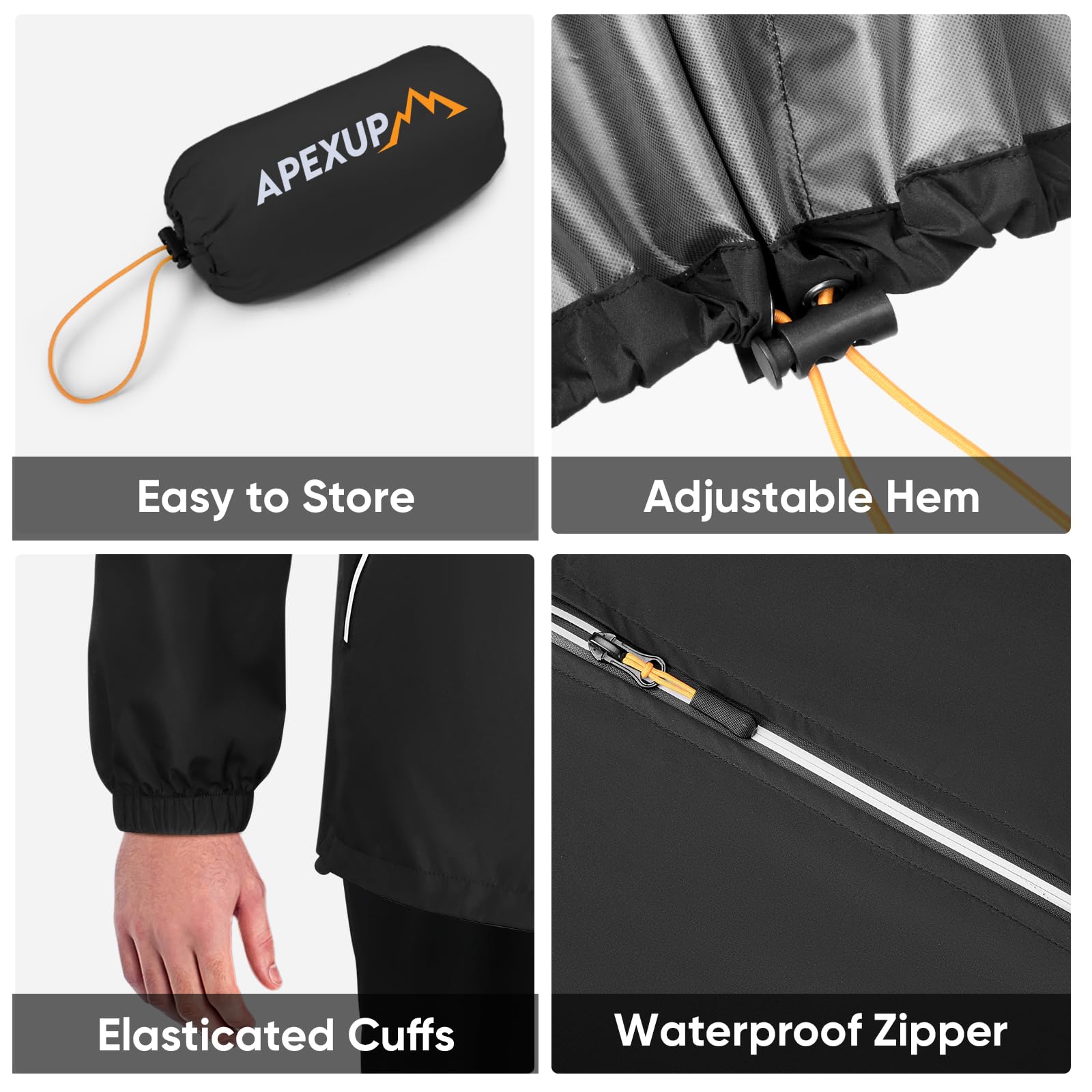 APEXUP Packable Rain Jacket Men with Reflective Zipper, Lightweight Waterproof Jacket Windbreaker
