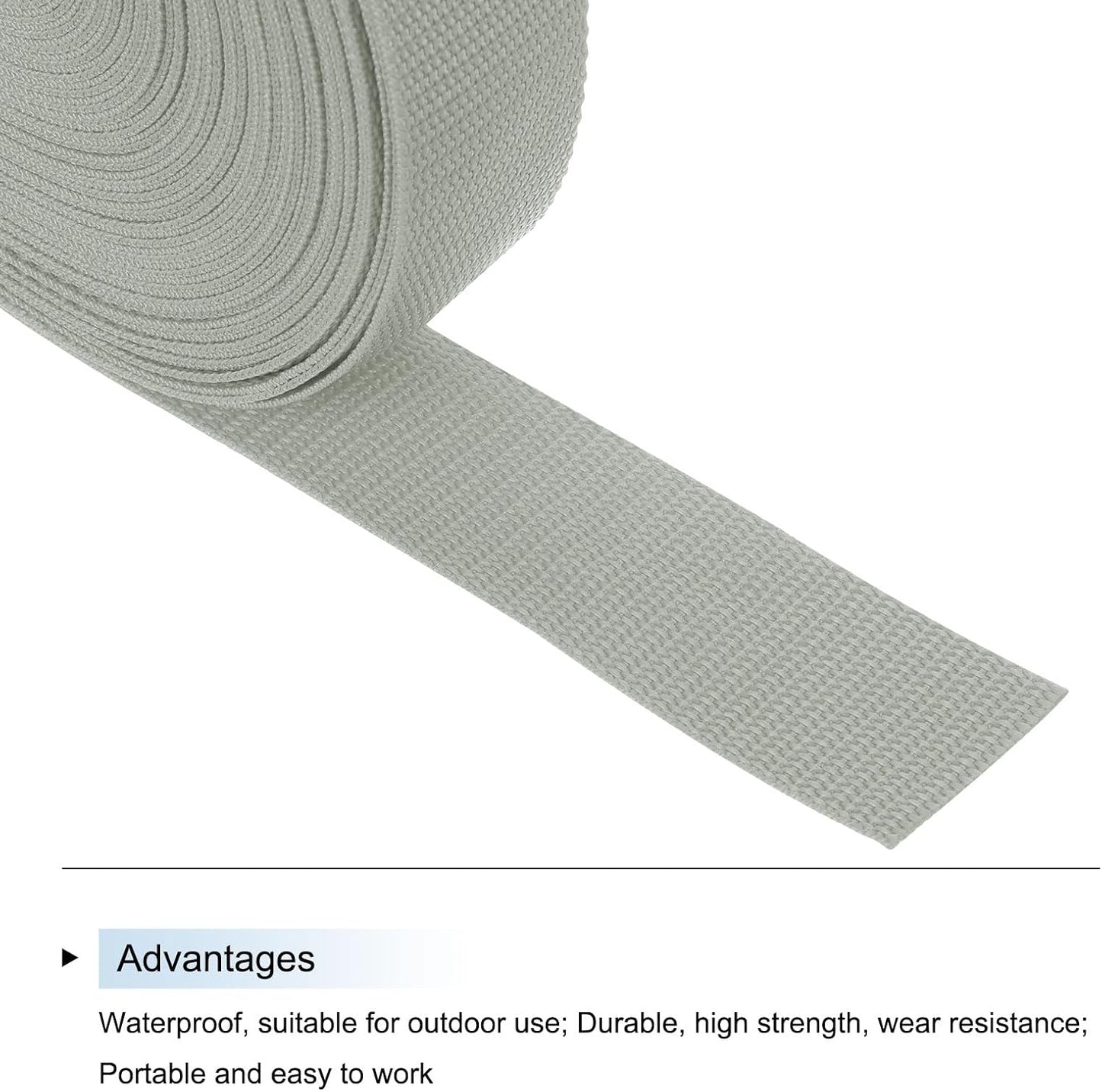 MECCANIXITY Lightweight Polypropylene Webbing Strap 1 1/2" 25 Yard Backpack Strapping Band Pale Grey for Outdoor Luggage Cargo Straps