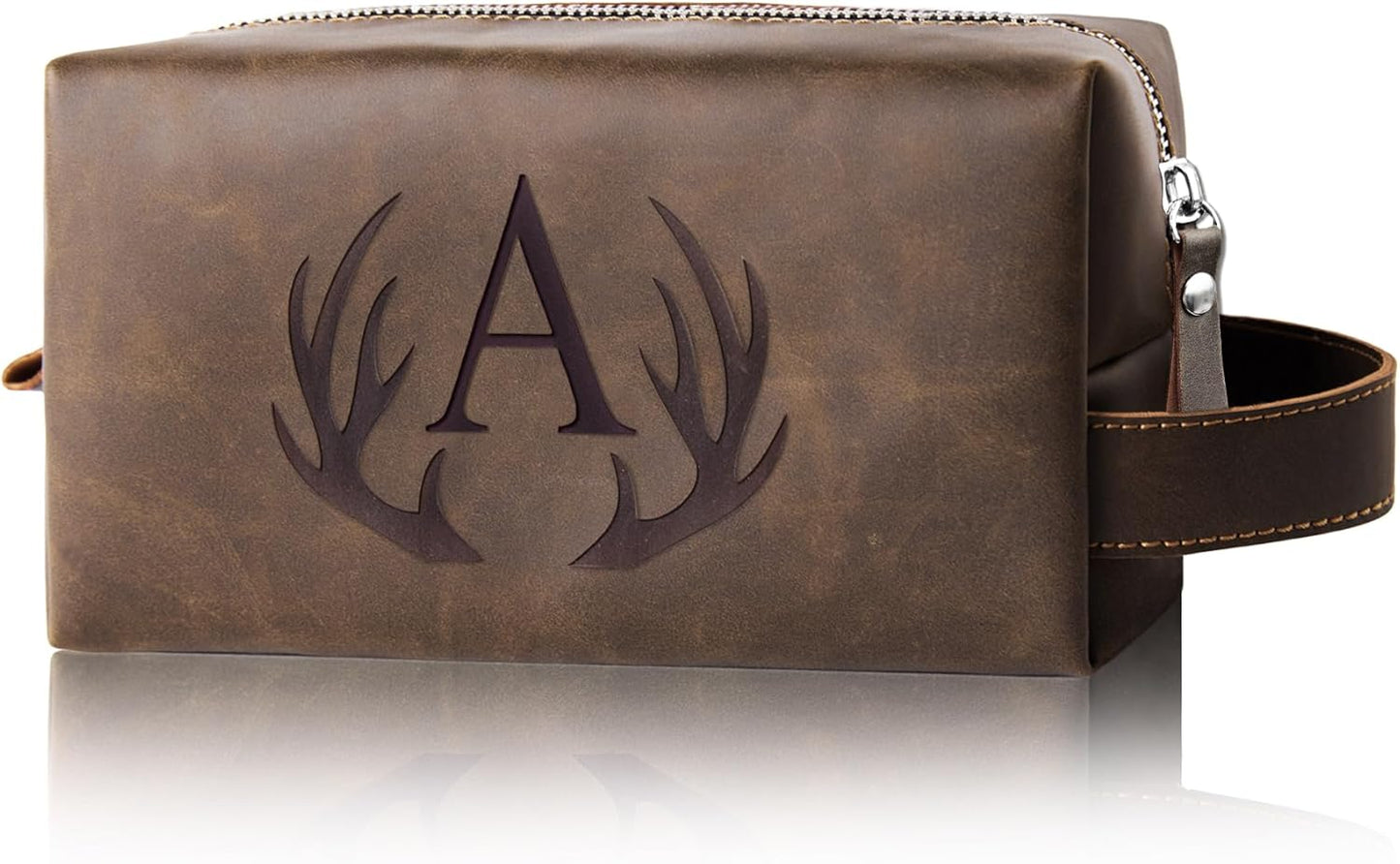Personalized Toiletry Bag for Men Engraved Initial Cool Gifts for Dad Husband Boyfriend Grandpa Son PU Leather Waterproof Shaving Bag for Toiletries Accessories Travel Essentials (A)