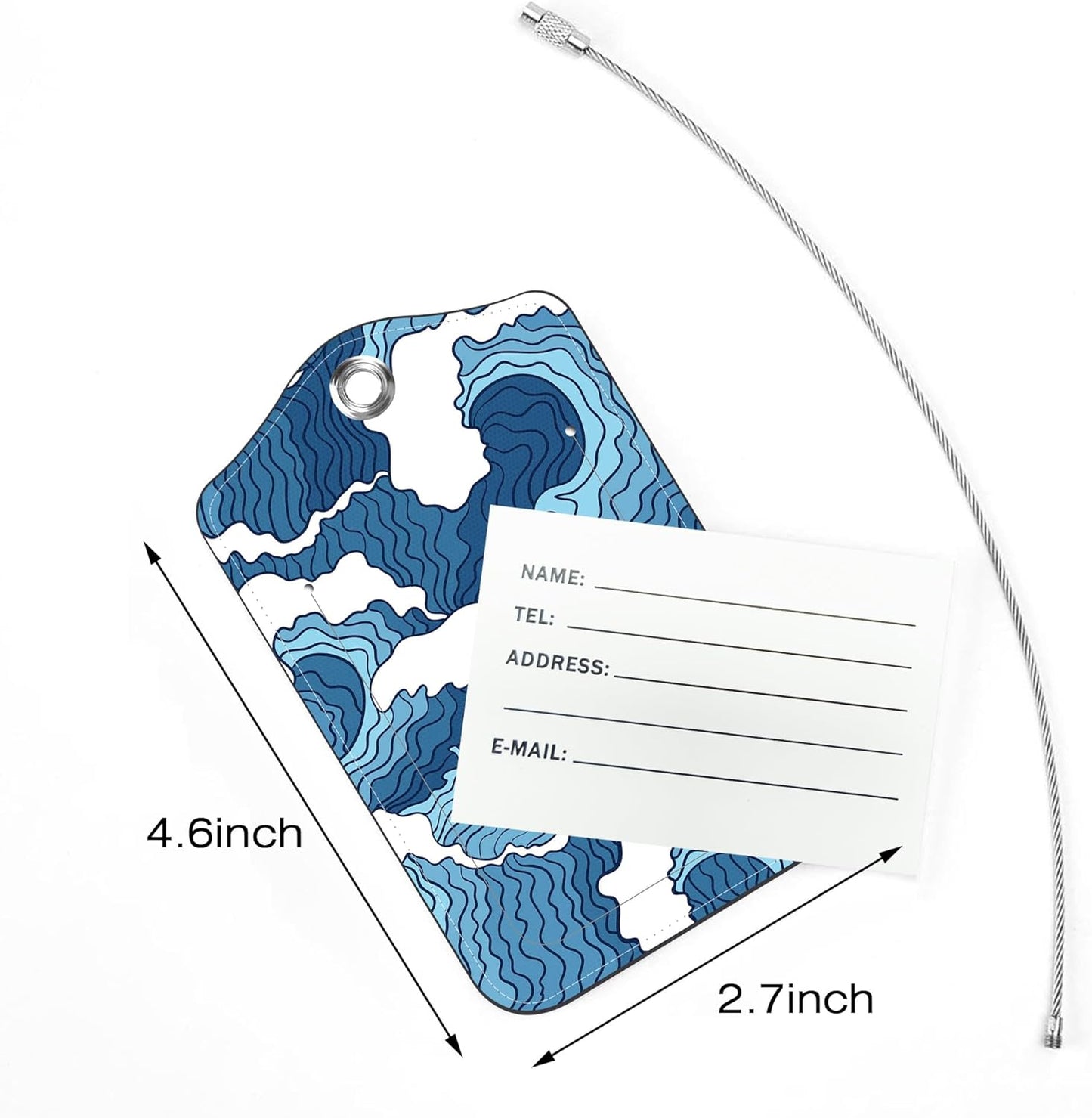 2 Pack Luggage Tags for Suitcase,Japanese Abstract Waves PU Leather Idea Baggage Tag with Name Labels Privacy Cover Metal Ring Men and Women Travel Cruise Labels