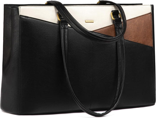 LOVEVOOK Vintage Leather Work Tote - 15.6 Inch Laptop Bag for Women, Waterproof Business Bag & Office Briefcase