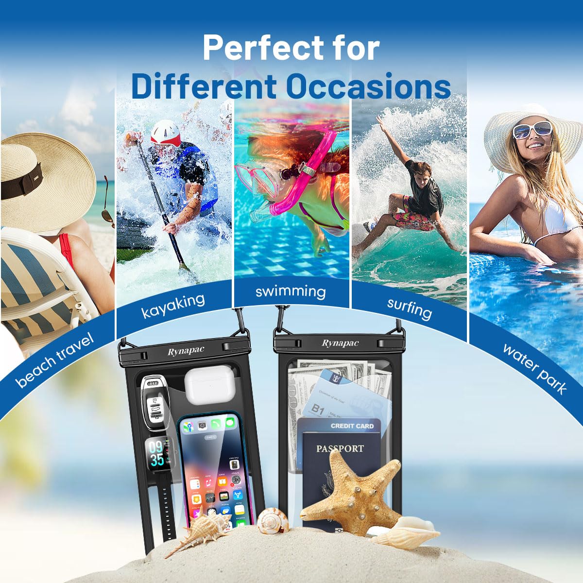 Rynapac Large Waterproof Phone Pouch [Up to 10"] - 2 Pack IPX8 Waterproof Phone Case for iPhone 17