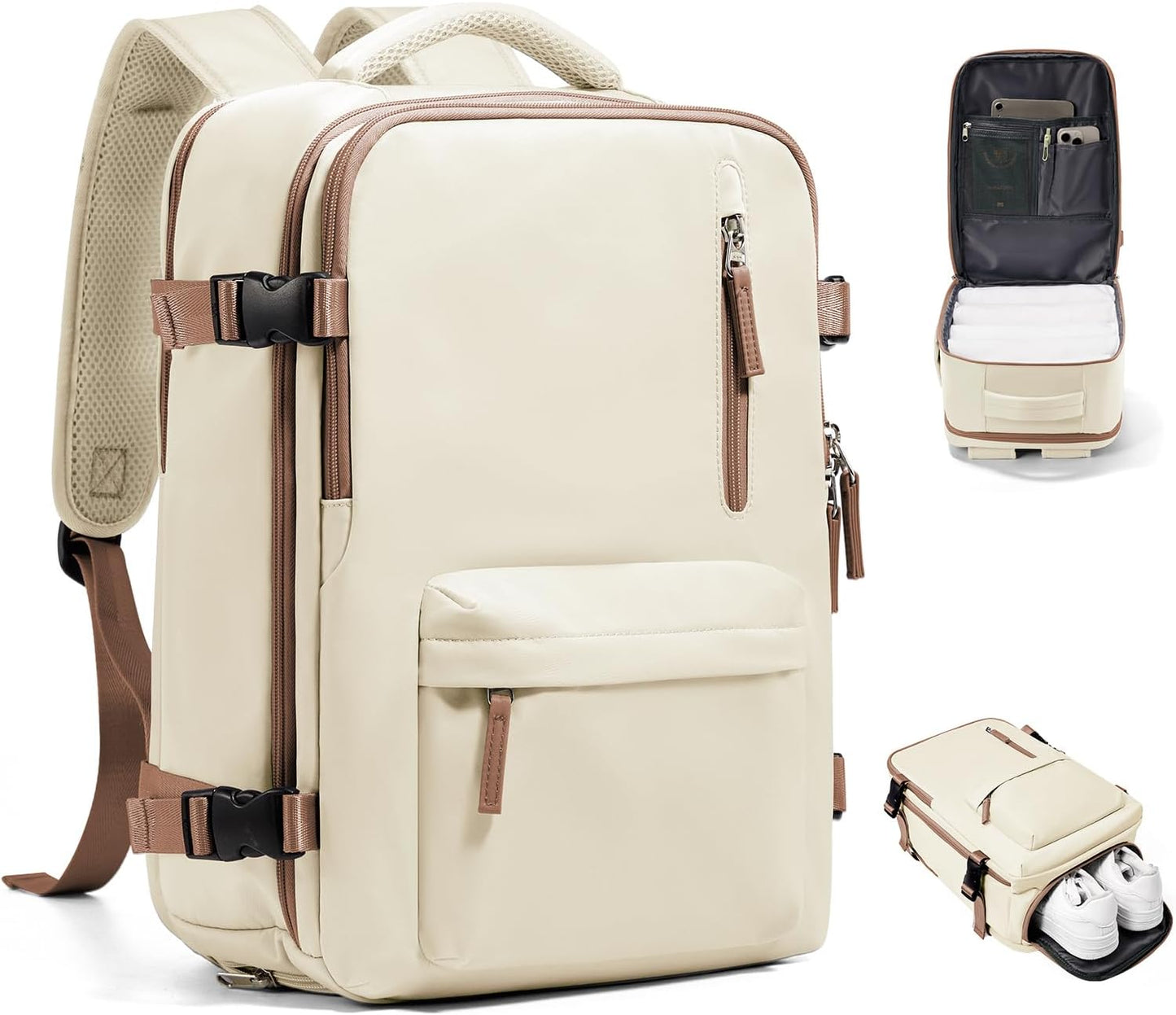 VGCUB Travel Backpack for Women Men for Spirit Airlines Personal Item Bag 18x14x8 Inches Laptop College Backpack,Waterproof Carry on Flight Approved Work Backpack Mochila de Viaje,Beige brown