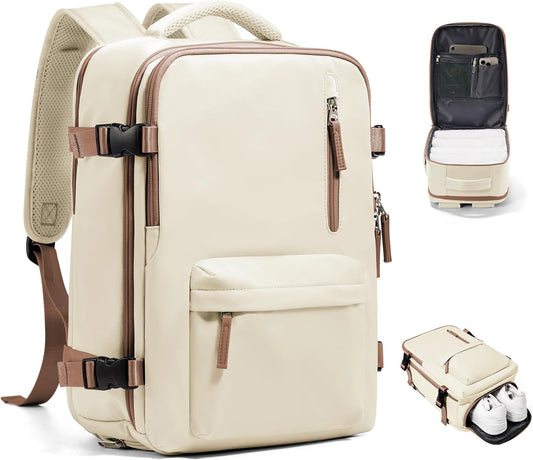 VGCUB Travel Backpack for Women Men for Spirit Airlines Personal Item Bag 18x14x8 Inches Laptop College Backpack,Waterproof Carry on Flight Approved Work Backpack Mochila de Viaje,Beige brown