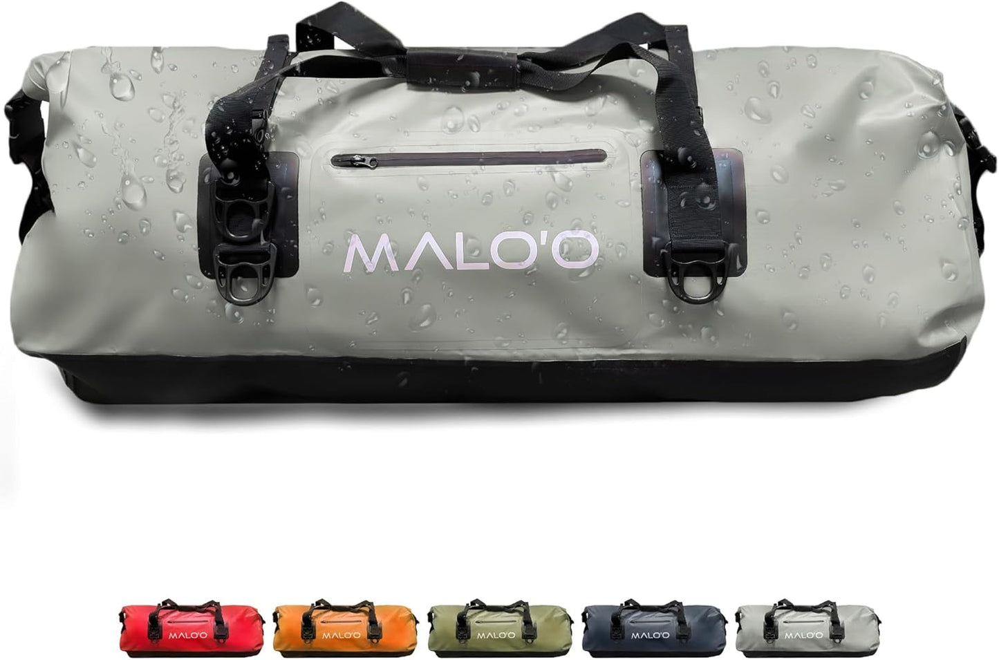 Malo’o Waterproof Dry Duffel, Heavy-Duty Roll Top Waterproof Gear Bag with Shoulder Strap & Molle Loops, Marine Duffel for Kayaking, Boating, Camping, Beach & Travel, Grey, 100L