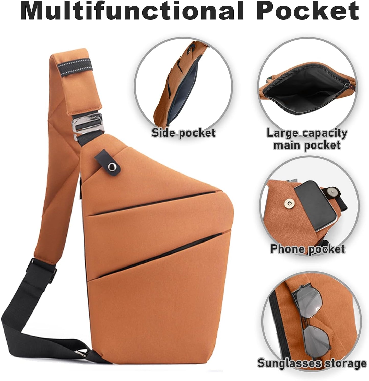 Anti Theft Travel Bag, One Shoulder Large Capacity Cross-body Bag Chest Fashion Lightweight Sling