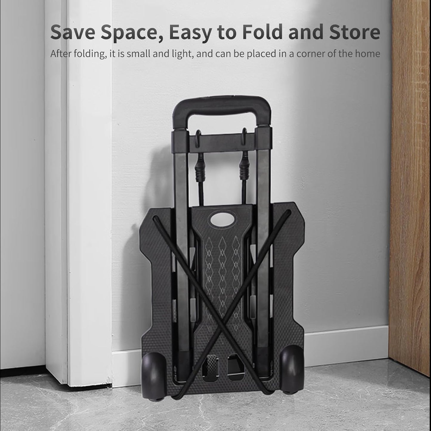 Portable Folding Luggage Cart for Travel and Office Use - Heavy Duty Hand Truck for Backpacks, Moving, and Shopping with 2 Elastic Straps