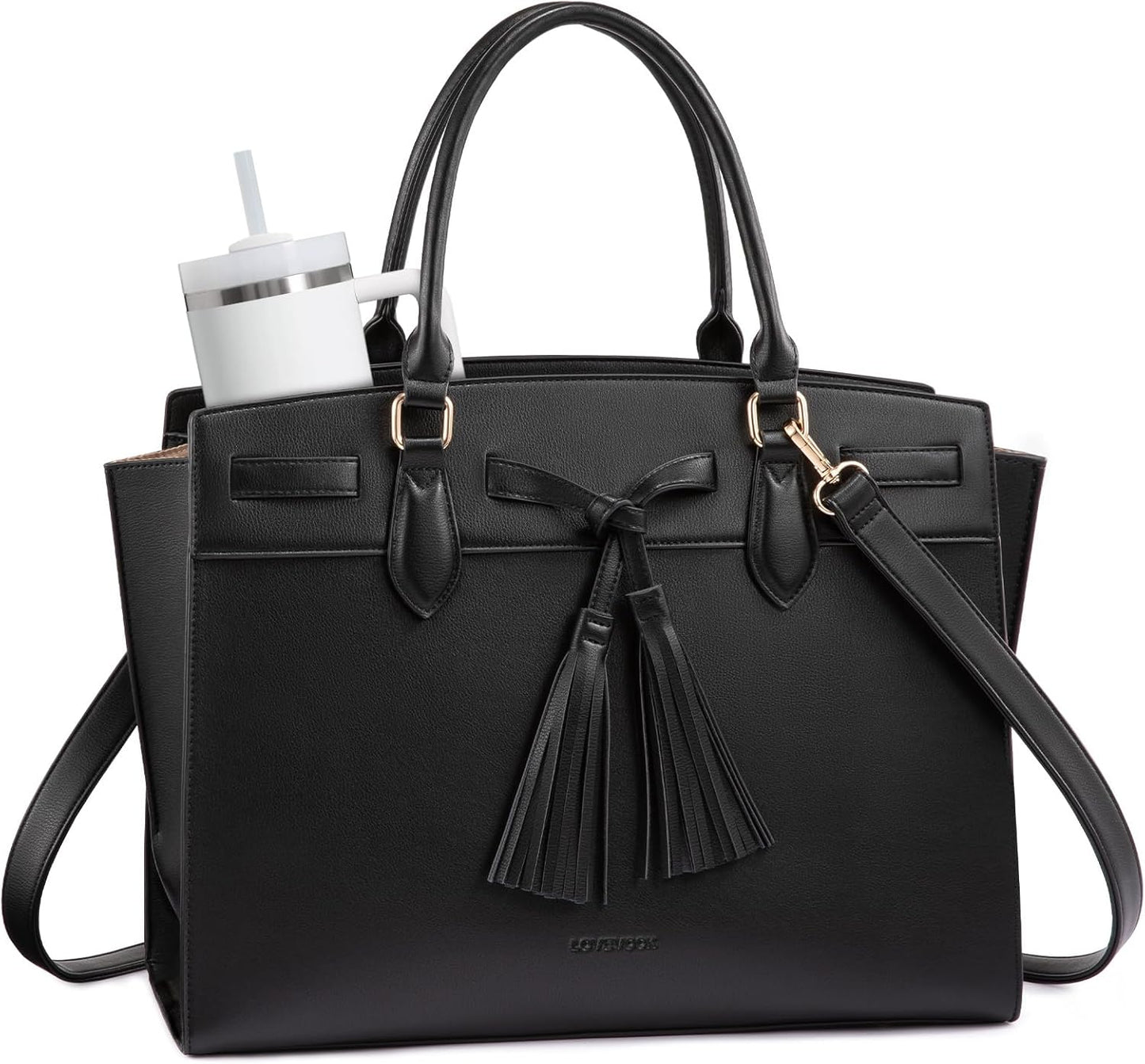 LOVEVOOK Laptop Bag for Women,Work Tote Bag with Large Cup Holder,Leather Computer Bag Teacher Bag Handbag Gifts for Women