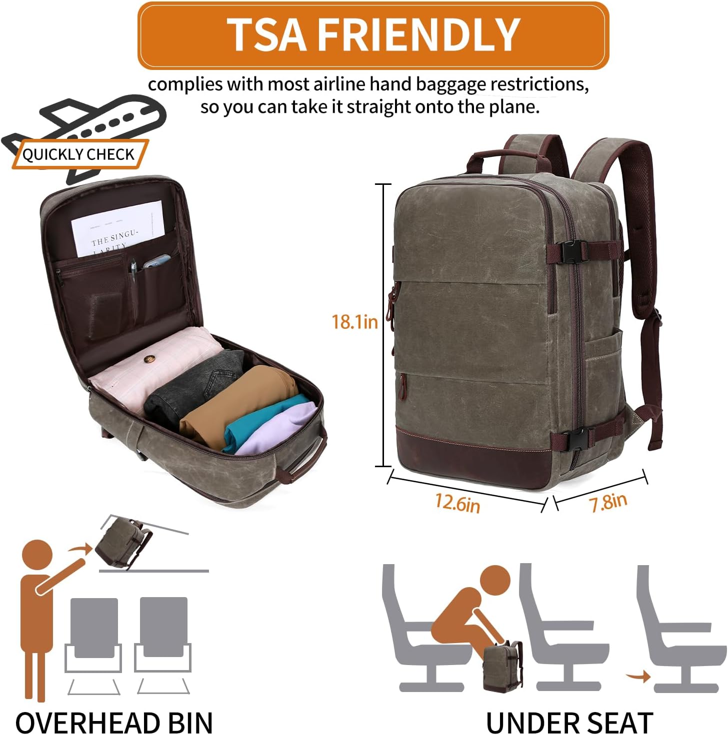 Travel Backpack for Men Carry On Backpack Flight Approved Personal Item Backpack, 18.4 inch Laptop