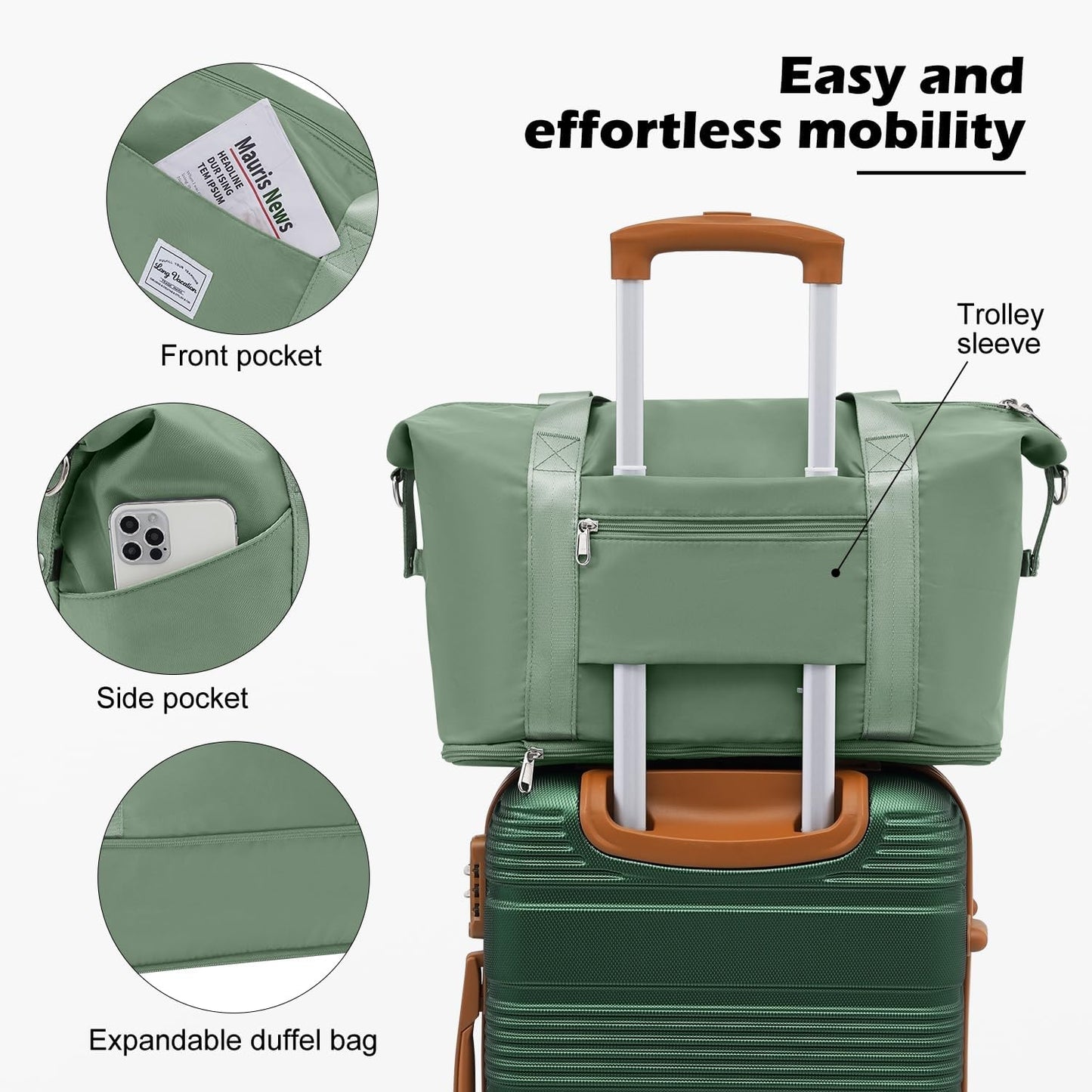 LONG VACATION 3 Piece Carry On Luggage 20 Inch Suitcase with Spinner Wheels, ABS+PC Hardshell