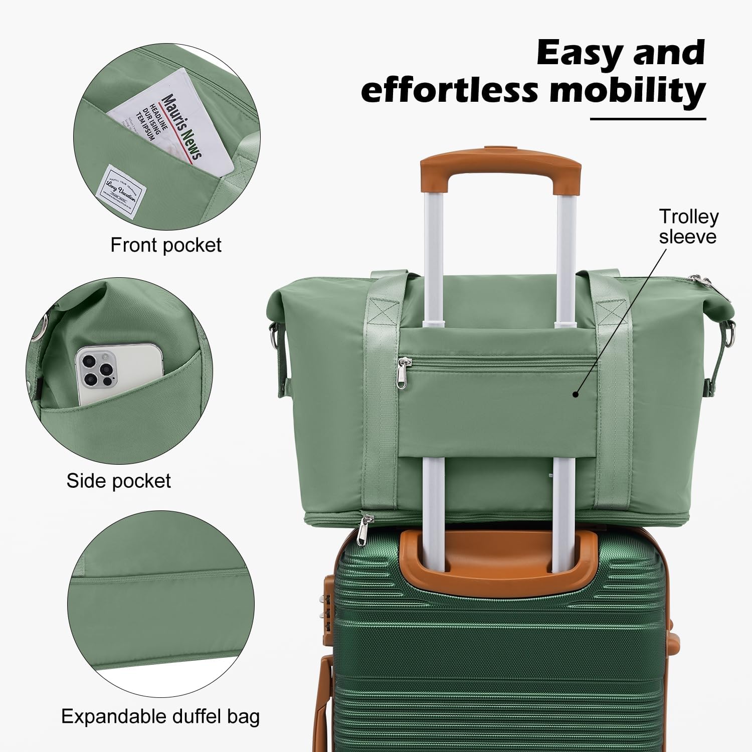 LONG VACATION 3 Piece Carry On Luggage 20 Inch Suitcase with Spinner Wheels, ABS+PC Hardshell