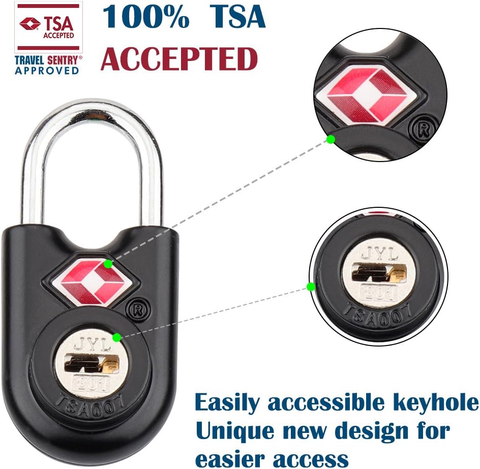 Sure Lock TSA Approved Luggage Locks Mini Size Lock with Keys for Travel, Zinc Alloy Body with Steel Shackle, Key Alike, Key Alike in The Same Package