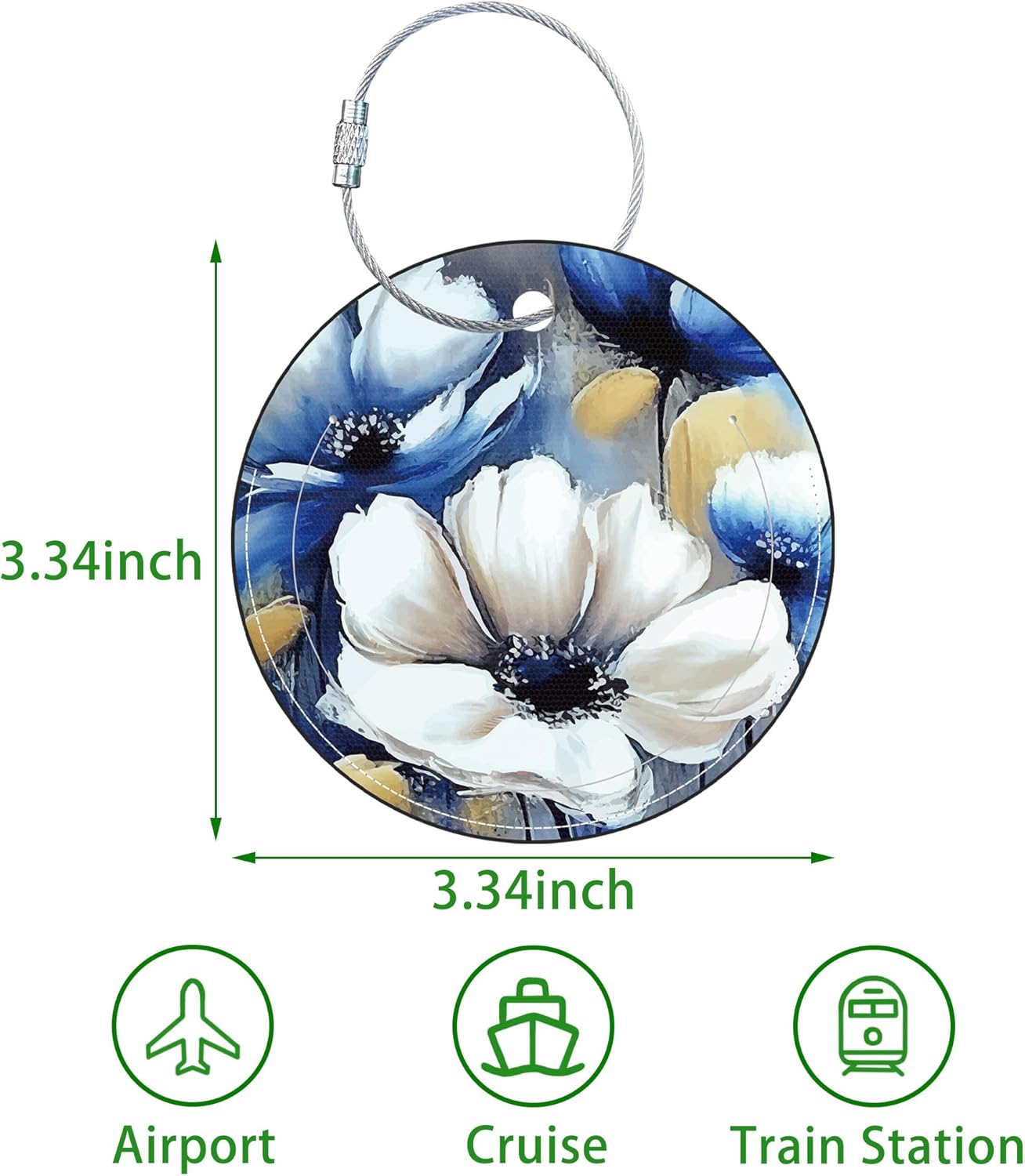 Round Cute Luggage Tags 2 Pack Abstract Art Floral Creative Baggage Tags,Cruise Travel Baggage Suitcases Tag with Stainless Steel Loop ID Tag Privacy Flap