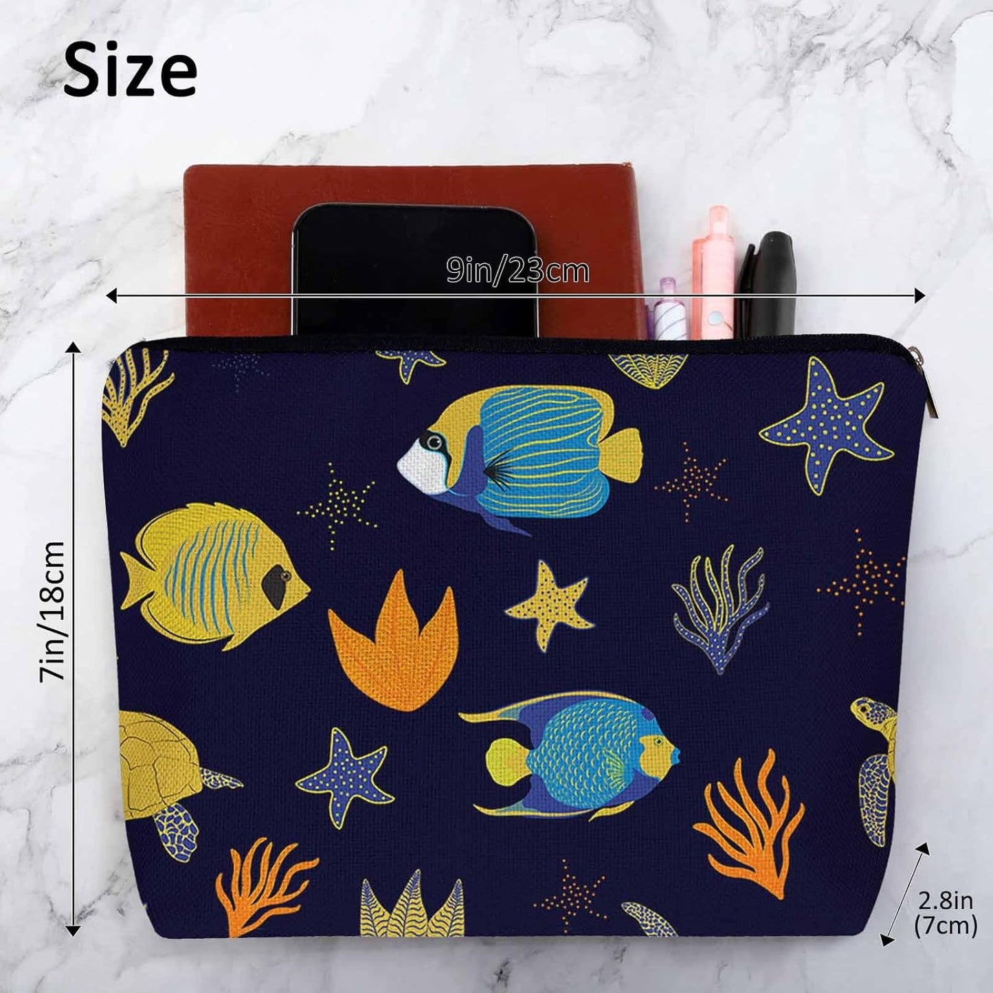Sea Animal Makeup Bags Makeup Organizer, Ocean Sea Turtle Starfish Seaweed Flax Toiletry Bags Travel Cosmetic Bag Makeup Purse Pouch Skincare Bag Wallet Bags For Women Female Mom Daughter