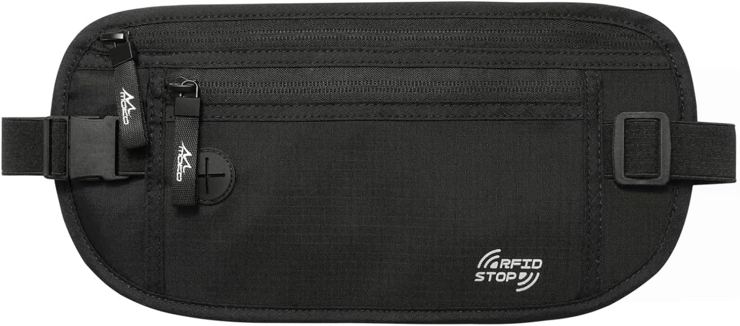 MoKo Secure Travel Money Belt, Undercover Hidden RFID Blocking Travel Wallet, Anti-Theft Passport Wallets for Men Women