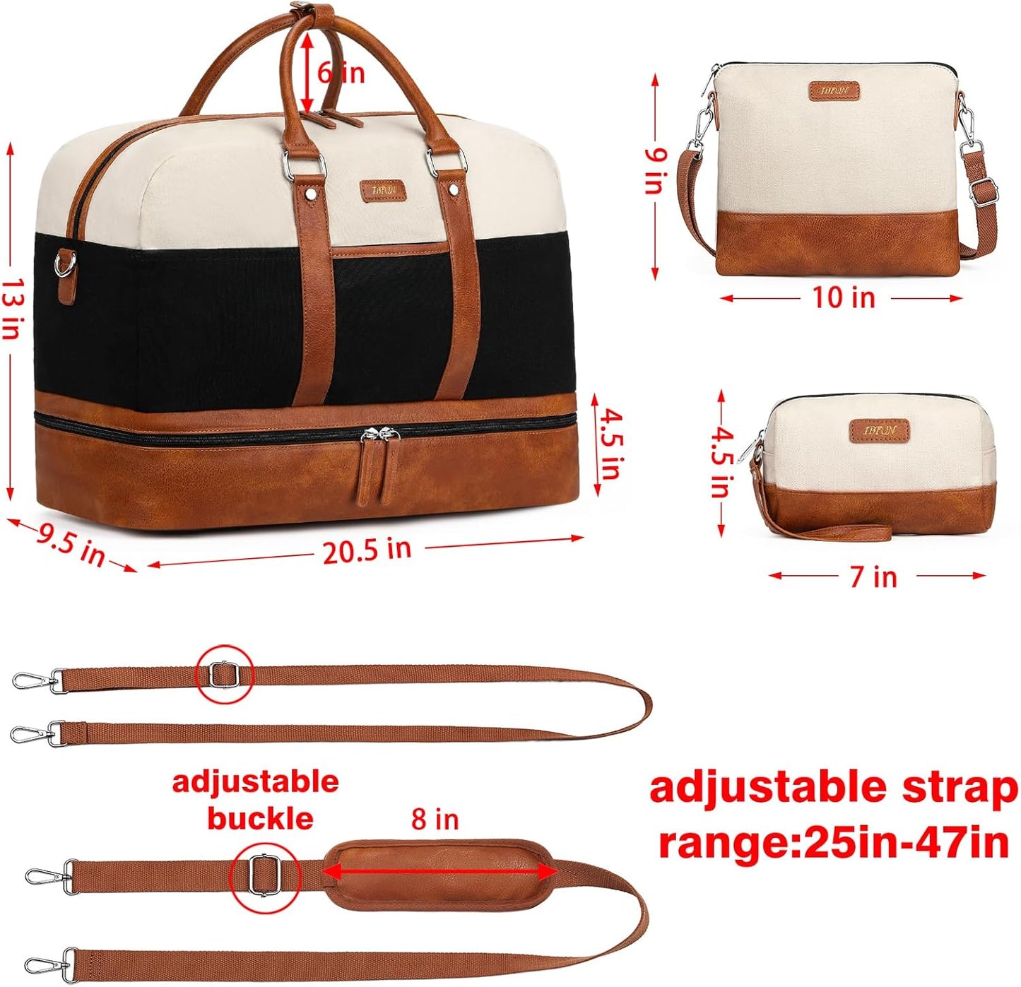 Weekender Bag for Women, Large Overnight Bag Canvas Travel Duffel Bag Carry On Tote with Shoe Compartment 21" 3Pcs Set