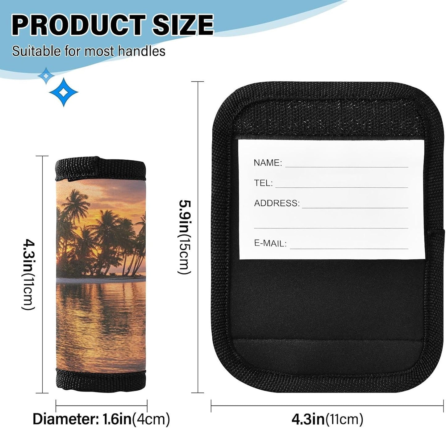 Sunset Summer Palm Trees Island 4 Pack Luggage Handle Wraps Covers for Suitcase Identifiers Bag Tags Travel Accessories
