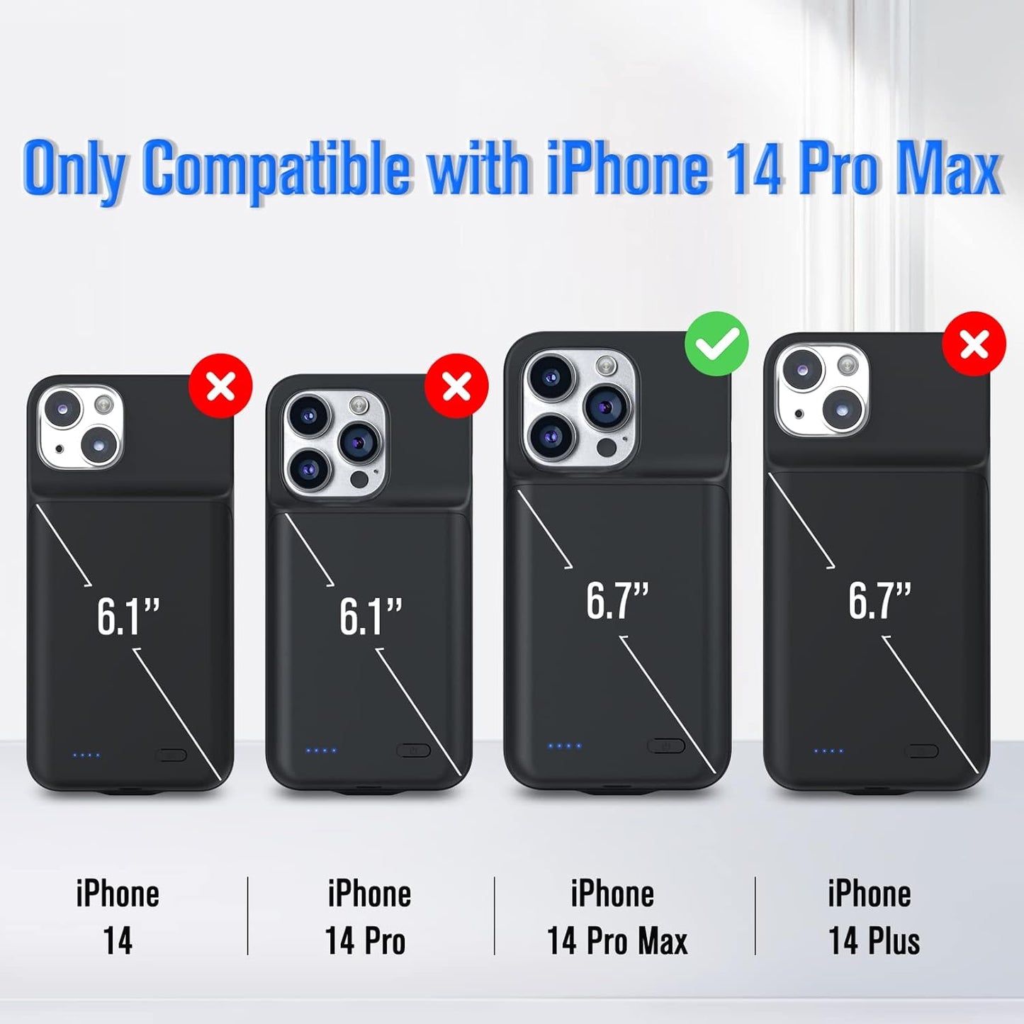 Gladgogo Battery Case for iPhone 14 Pro Max, Powerful 8500mAh Portable Protective Charging Case Charger Cover Rechargeable Extended Battery Pack Compatible with iPhone 14 Pro Max (6.7 inch) - Black