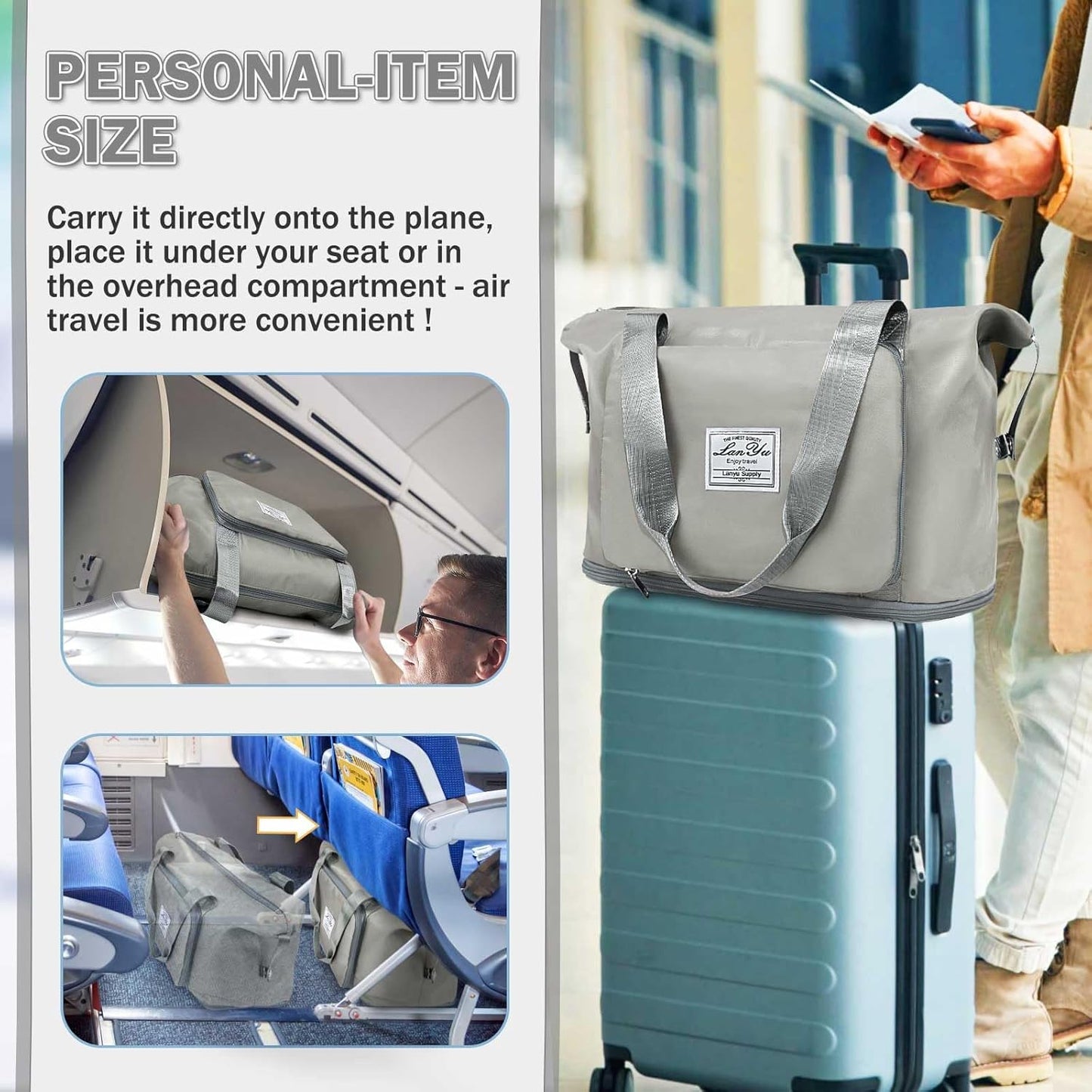 Ranslen Large Capacity Folding Travel Bag,Expansion Travel Duffel Bag with Dry and Wet Separation Portable Travel Duffel Bag