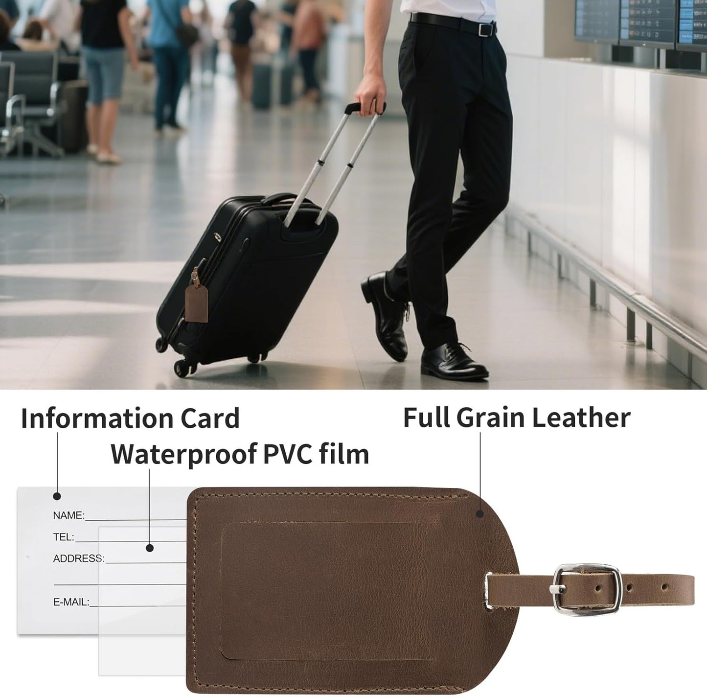 Ringsun Genuine Leather Luggage Tag for Suitcases ID Tags Bag Tags for Luggage (6 Pack)