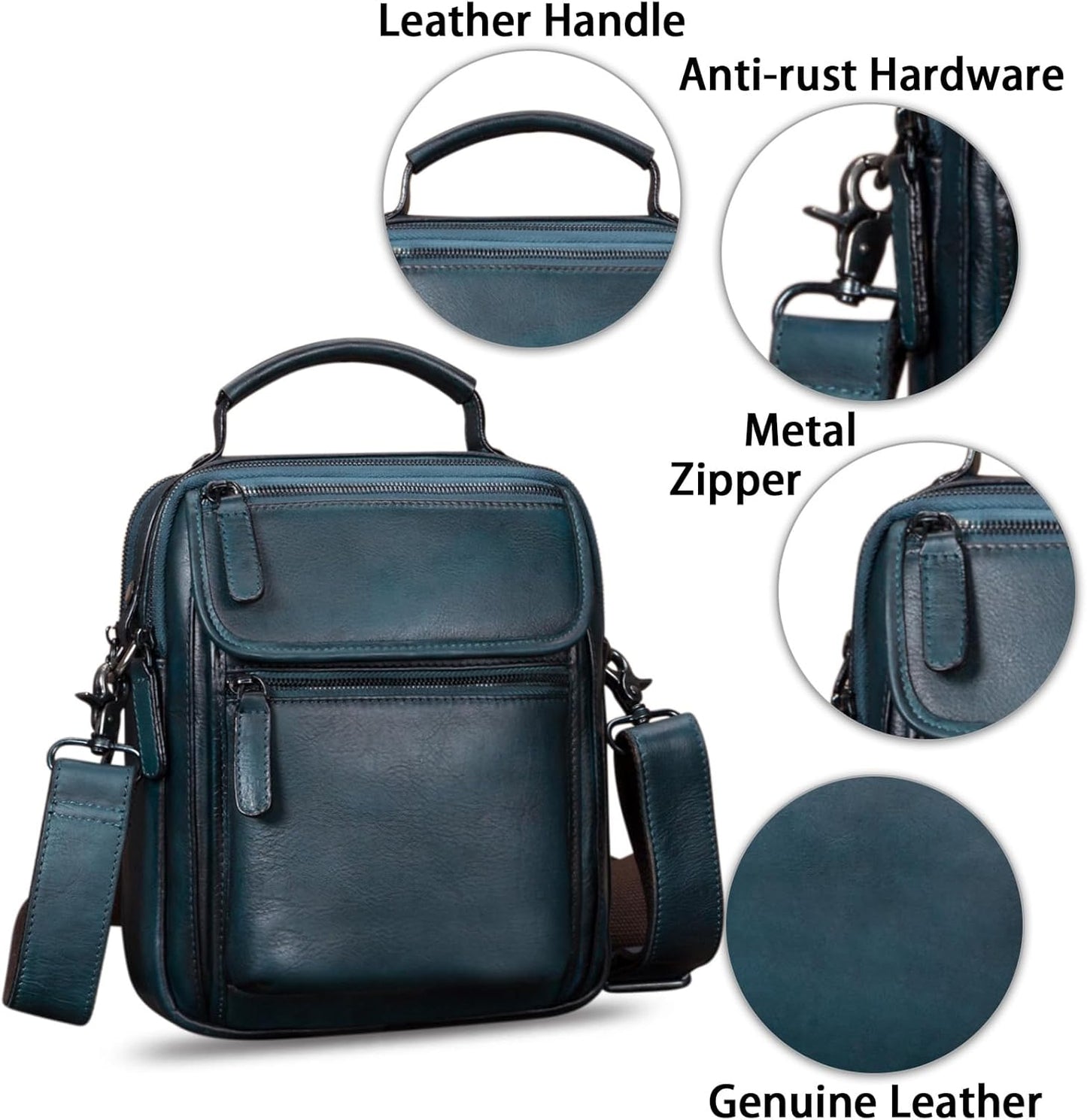 IVTG Genuine Leather Messenger Bag for Men Sling Purse Crossbody Shoulder Bags Satchel for Work Business Handbags