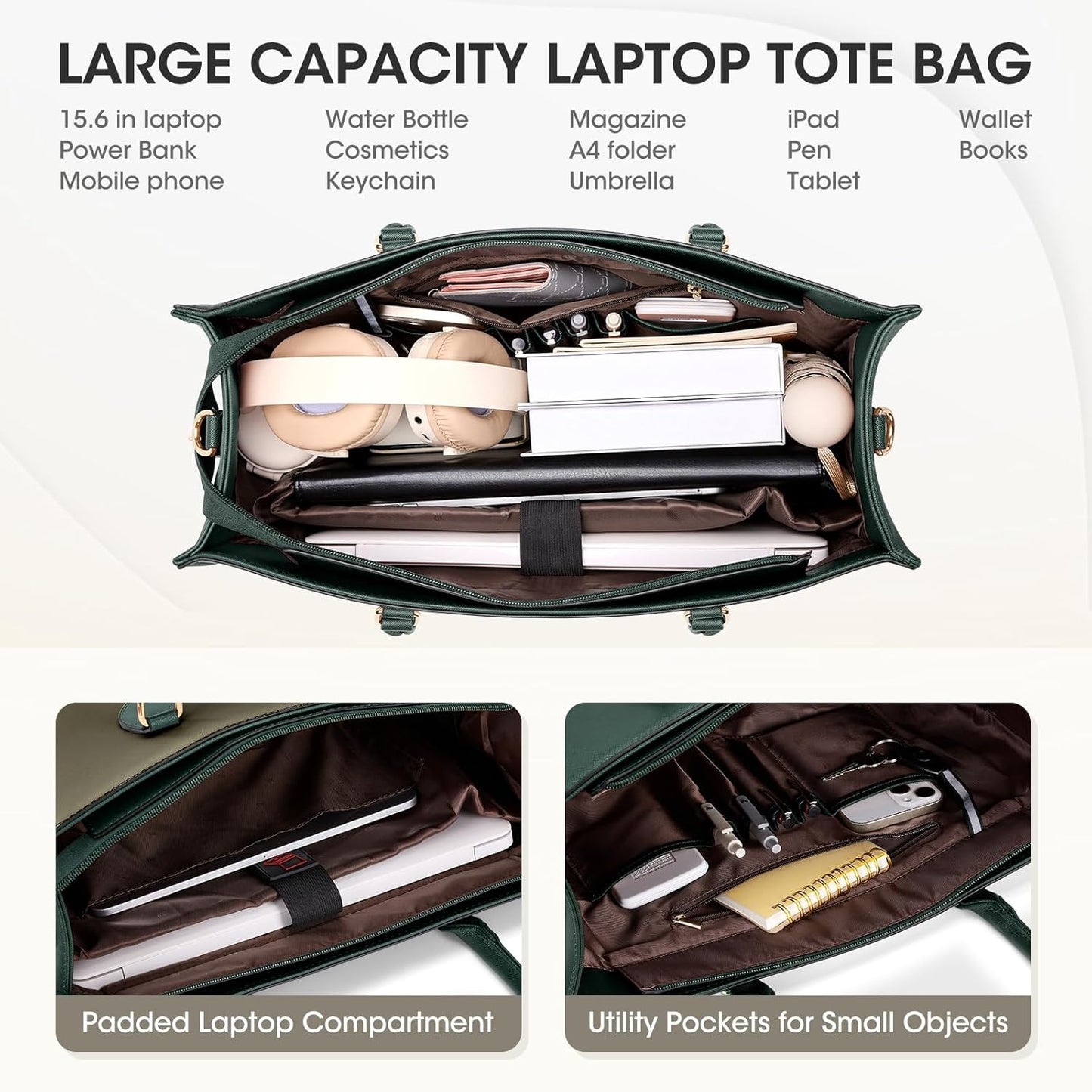 RAINSMORE Laptop Tote Bag for Women 15.6 Inch Large Women Work Bags Waterproof Business Office