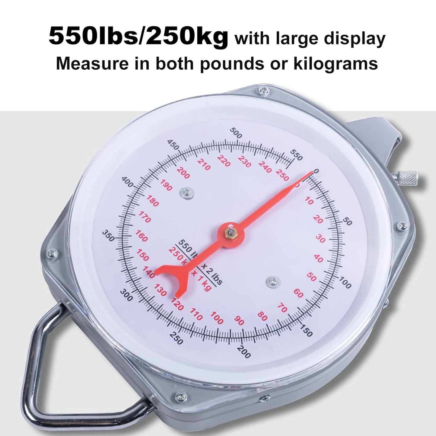 Mechanical Hanging Scale 250kg/550lbs, High Accuracy Spring Dial Weight Scale for Kitchen Fishing Hunting Farms