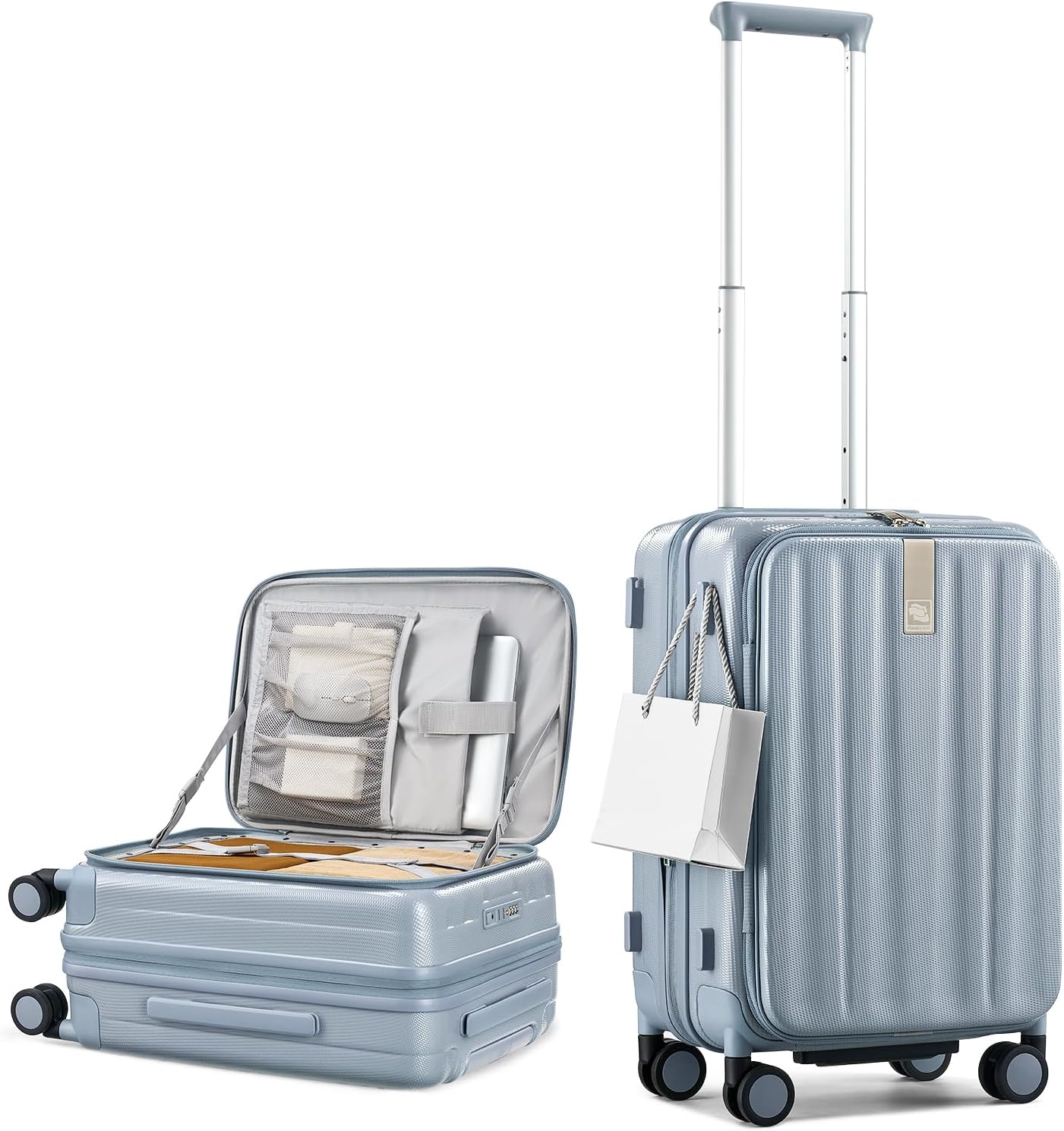 Hanke 20 Inch Expandable Carry On Luggage Airline Approved Top Opening Hard Shell Suitcases with Wheels Lightweight Travel Luggage Carry On Suitcase for Woman Men-Grey