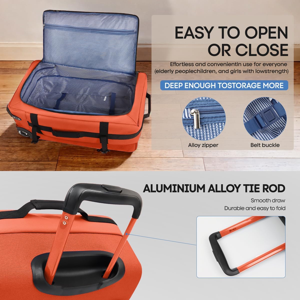（20''/26''/30''）3-Piece Set,Luggage Sets 3 Piece,Rolling Duffle Bag w/Handle,Carry on Luggage Travel Duffle Bags for Man Women#Orange