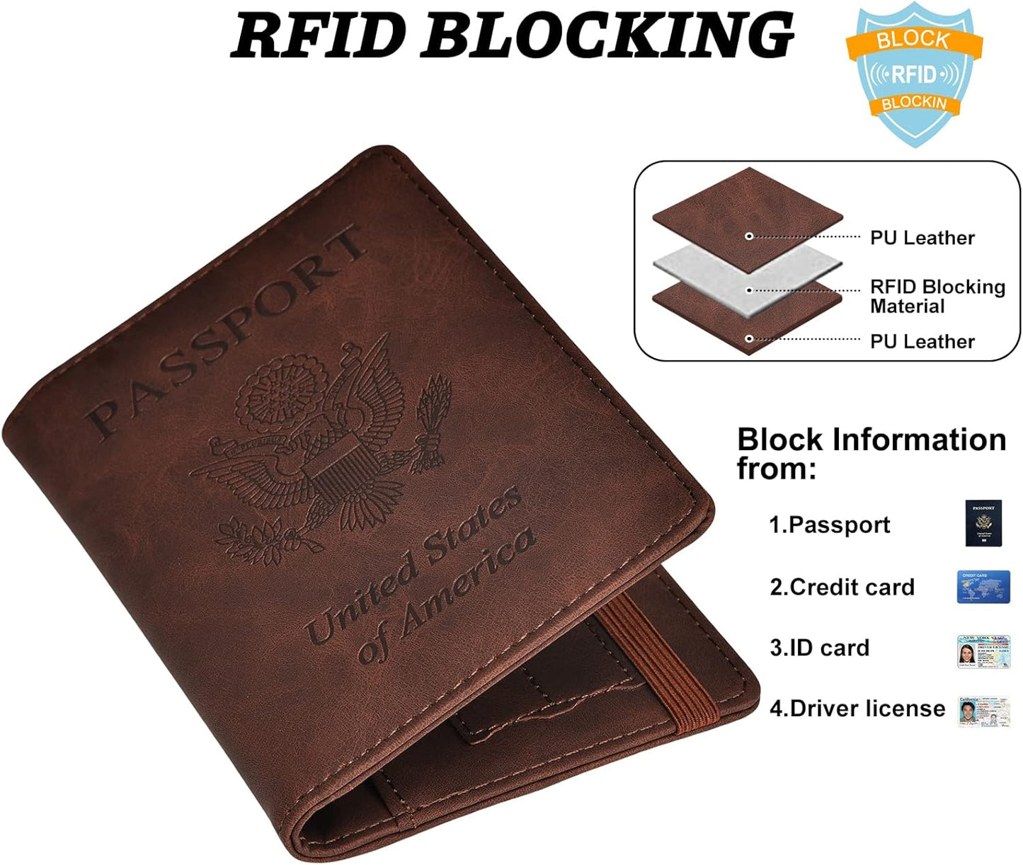 HerriaT Passport and Vaccine Card Holder Combo,Cover Case with CDC Vaccination Card Slot, Leather Travel Documents Organizer Protector, with RFID Blocking, for Women and Men