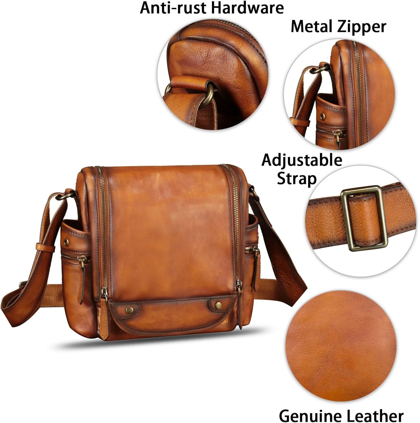 IVTG Genuine Leather Purse and Messenger Bag for Men Leather Shoulder Bag Crossbody Bag Satchel Purse Briefcase with Strap
