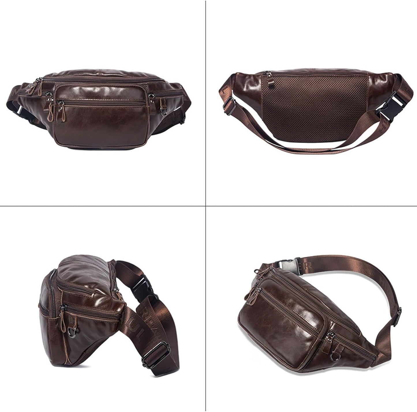 Genuine Leather Fanny Pack for Men Crossbody Chest Bag Outdoor Sports Waist Pack High Capacity Sling Bag (Brown)
