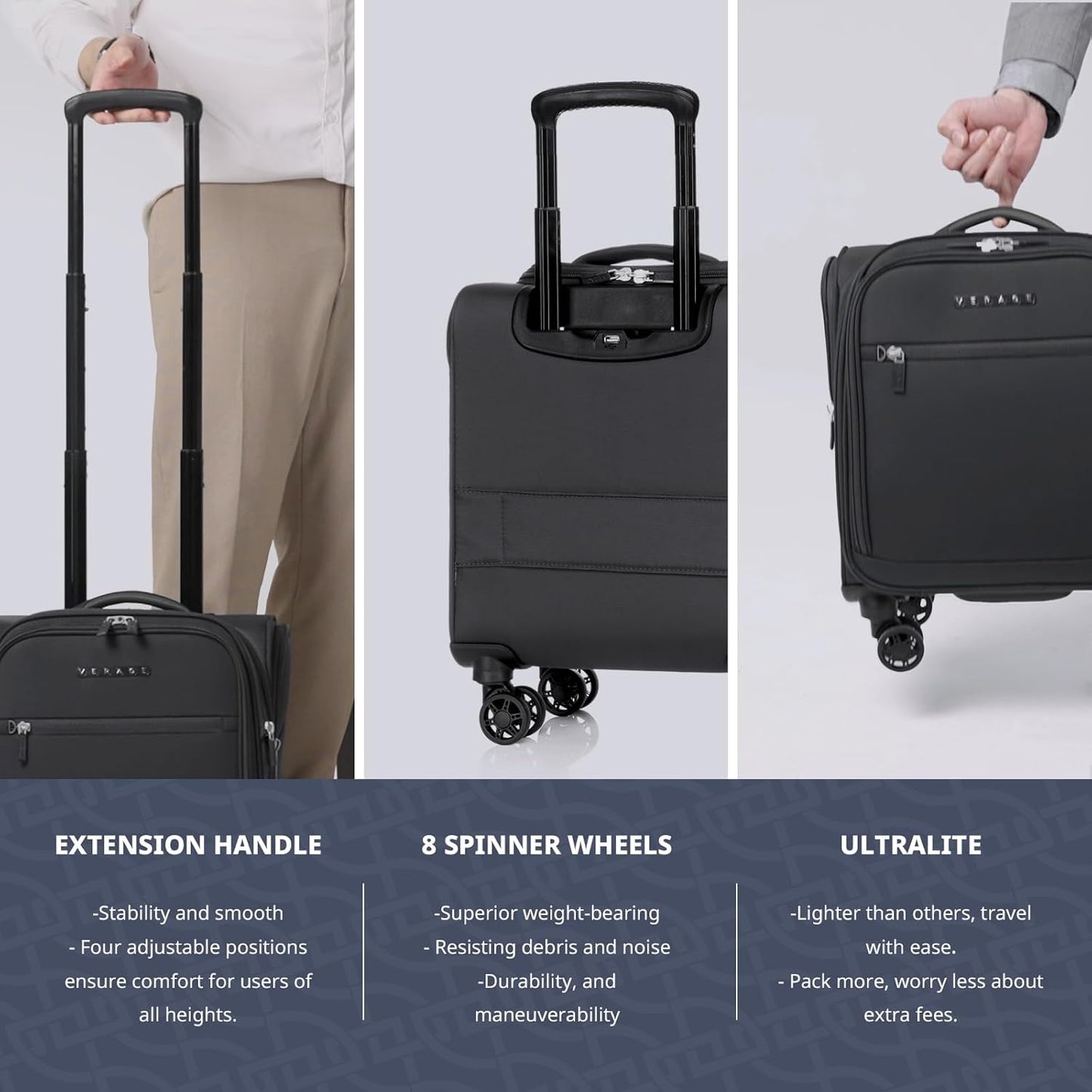 Verage Underseat Carry On Luggage with Wheels & USB Port,14 inch Wheeled Spinner Carry-on Luggages Bags for Airlines, Lightweight Overnight Suitcase for Men Women (14-Inch Compact Underseat Pro)