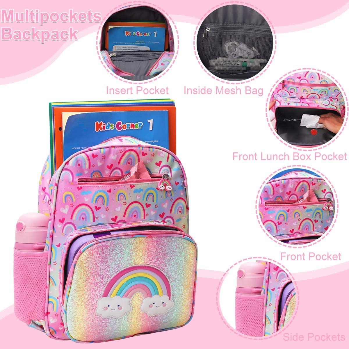 RHCPFOVR Girls Backpack for Elementary School, Backpack for Girls 5-8, Lightweight Kids Backpacks