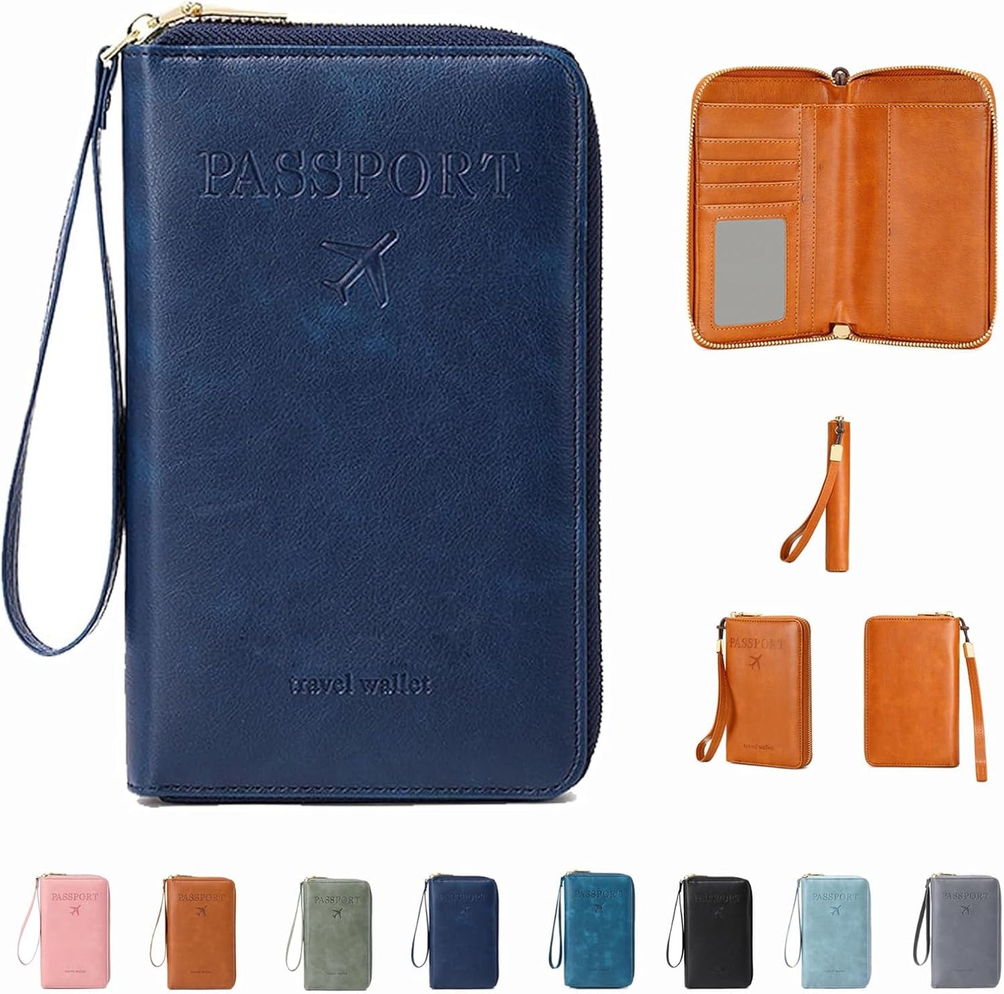 Similarbe RFID Passport Wallet,Similarbe Multi-Functional RFID Passport Wallet,Travel Wallet for Women Men - ID Card Organizer with Anti-Theft,Slim Leather Cover for Credit Cards,Cash (D)