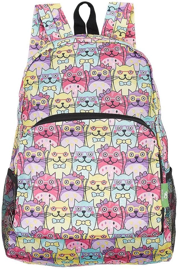 ECO CHIC Hiking Lightweight Packable Backpack - Foldable Daypack for Travel & Hiking & Outdoor Adventures - Waterproof Backpack from Recycled Materials (Glasses Cats Multiple)