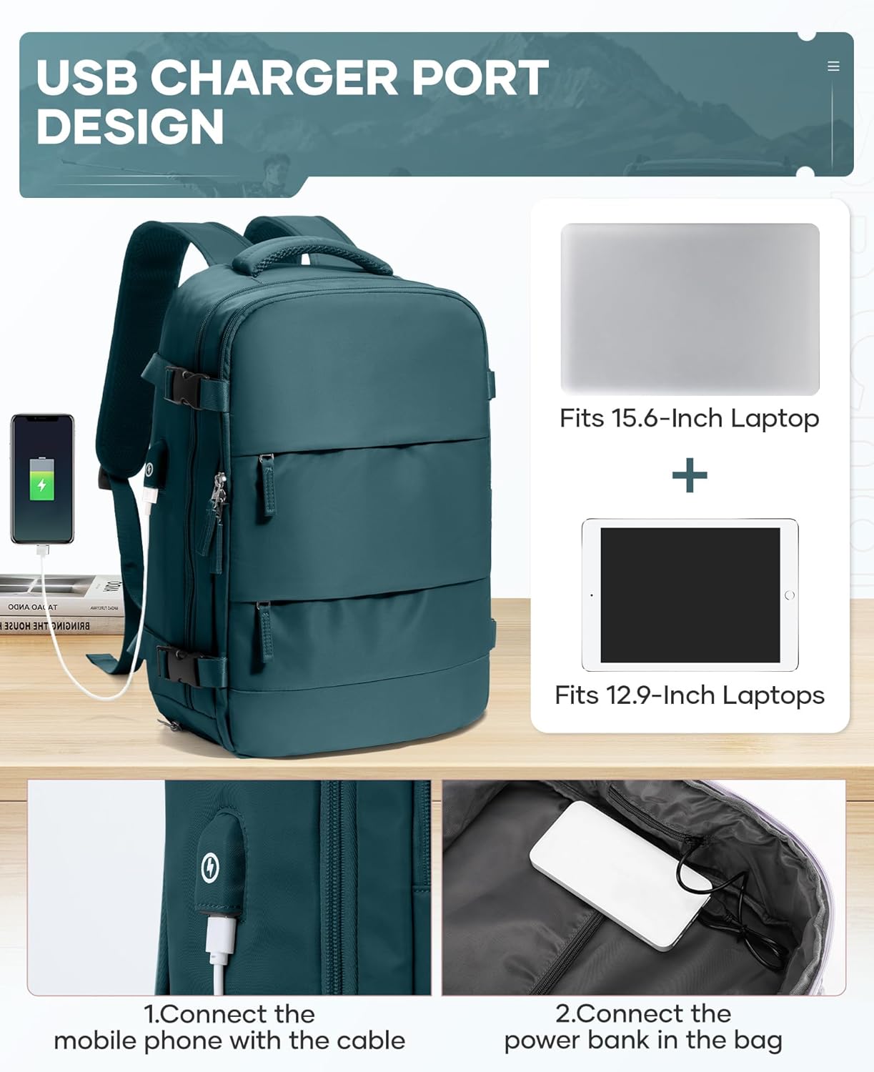 Vacuum Backpack Travel,Travel Backpack with Vacuum System, Easy Vac Pack Backpack with Pump,United Airlines Approved 18×14×8 inch Personal Item Travel Bag Laptop Bag,Peacock Blue
