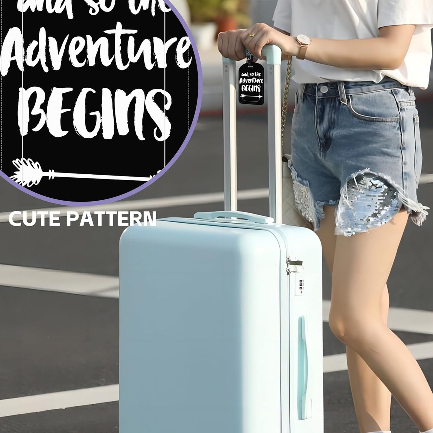 2 Pack Luggage Tags Adventure Begins PU Leather Baggage Handbag Suitcase Tags with Secure Strap